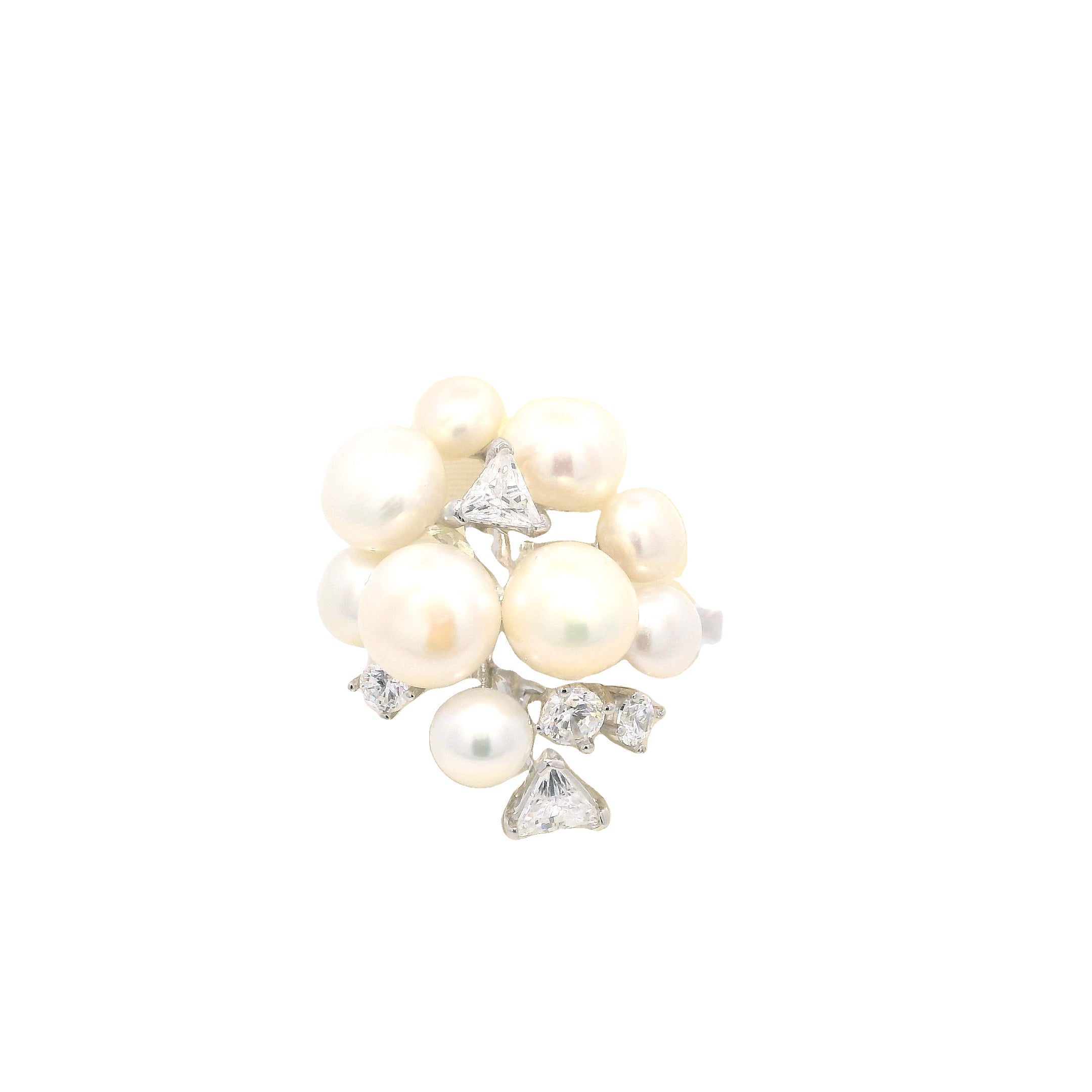 925SL CLUSTER PERL AND CZ RING T8