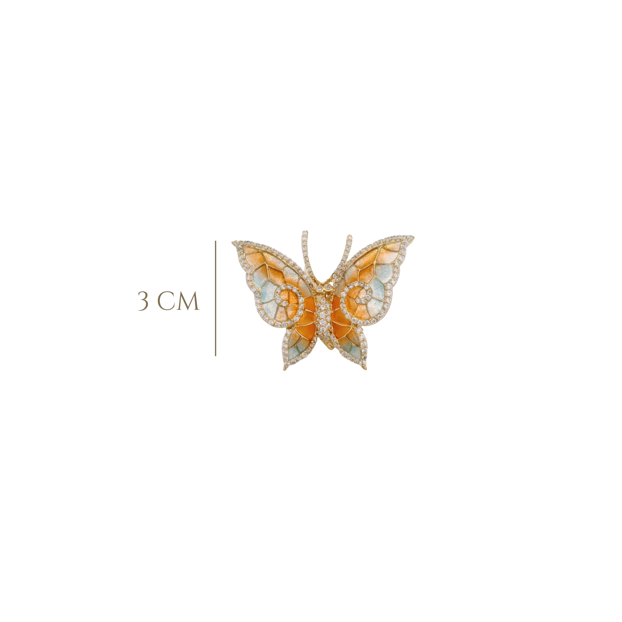 925YG BIG BUTTERFLY ENAMEL TURQUESA ORAGE CZ RING T7
