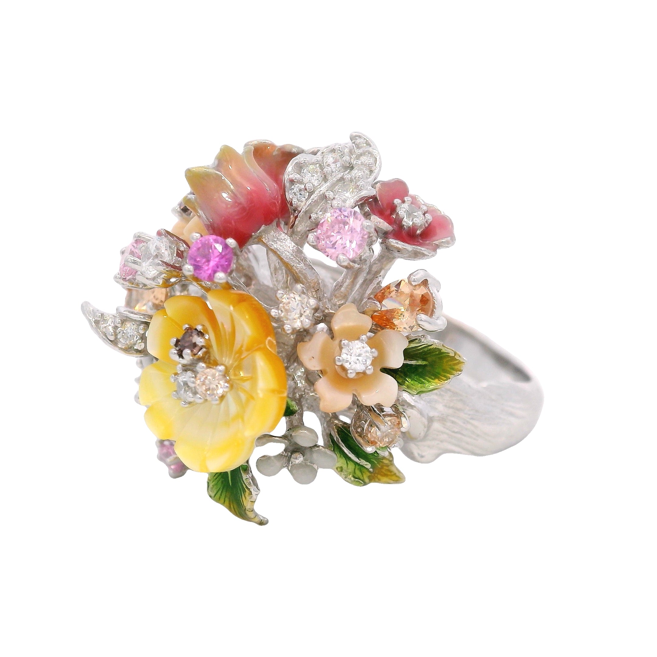 925SL CLUSTER FLOWER MIX STONE RING T6