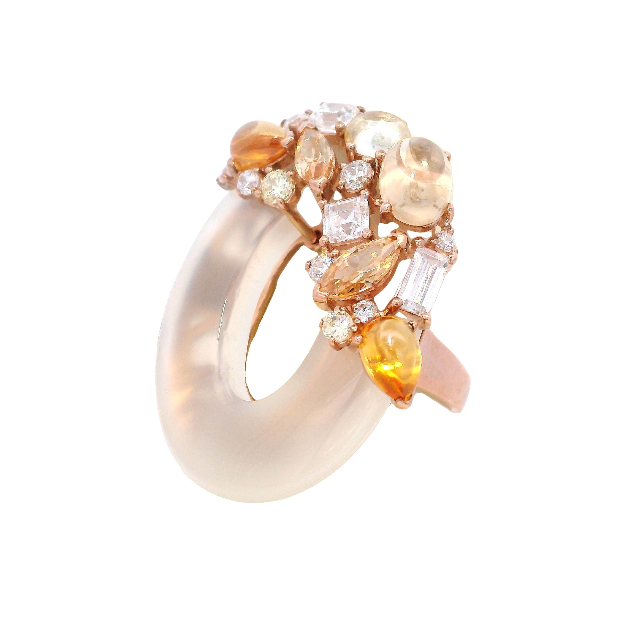 925RG O AND CLUSTER SMOKY AGATE RING T6