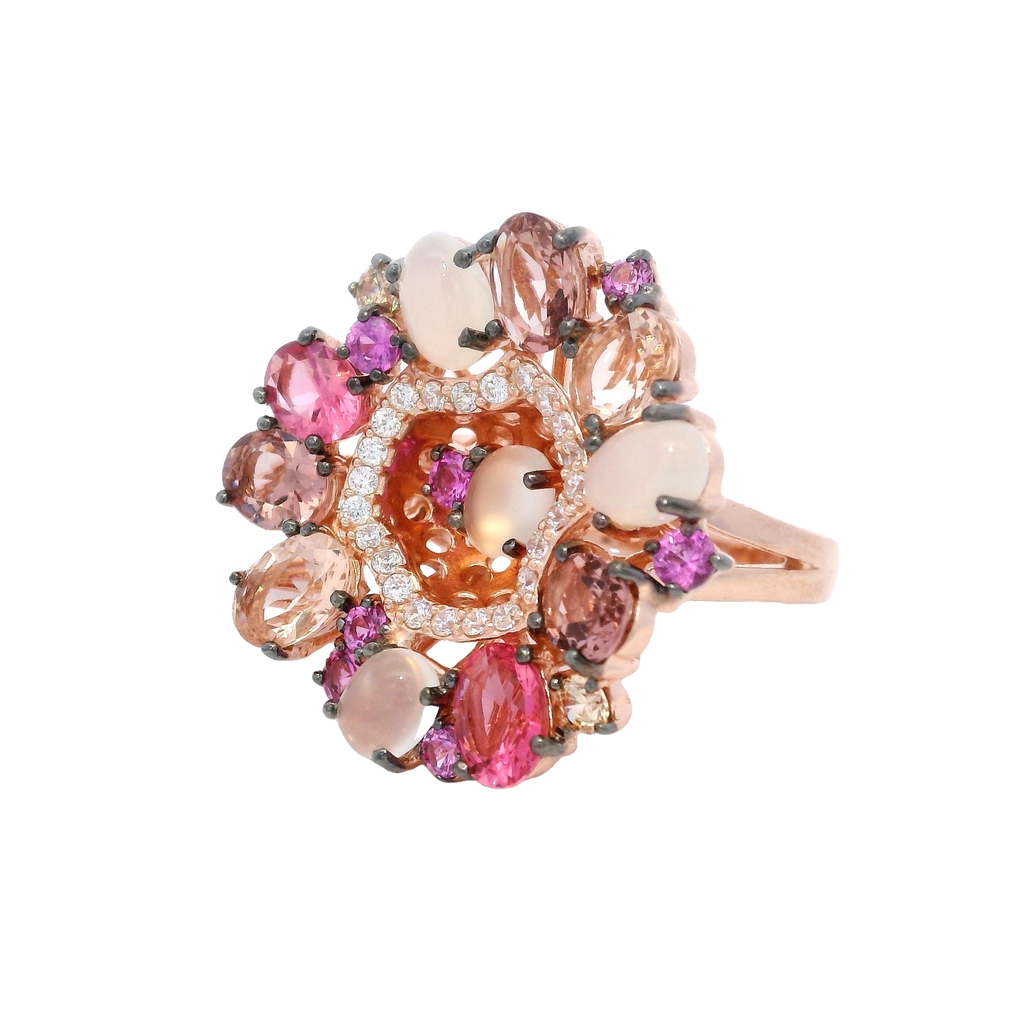 925RG CIRCLE PINK CHAMPANGE MOONSTONE RING T7