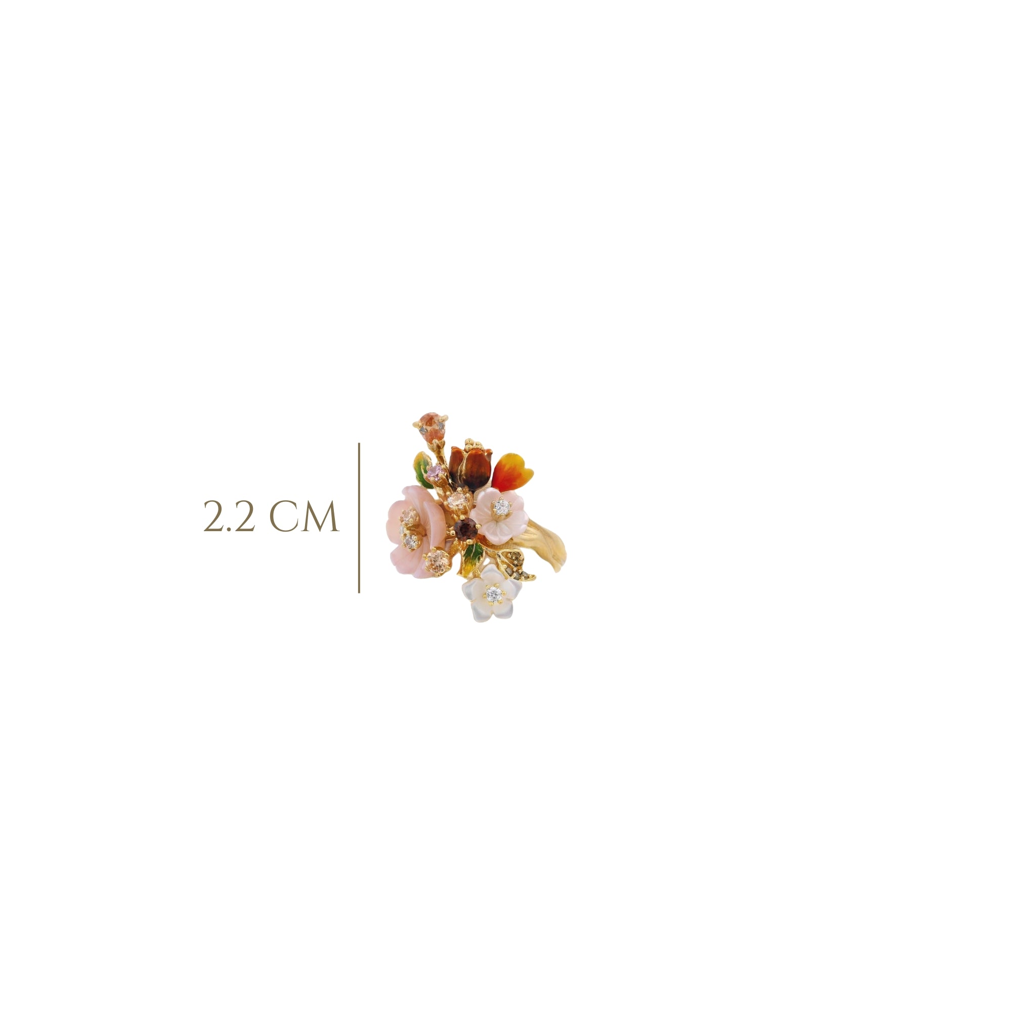 925YG FLOWERS PINK WHITE CHAMPANGE OLIVE RING T7