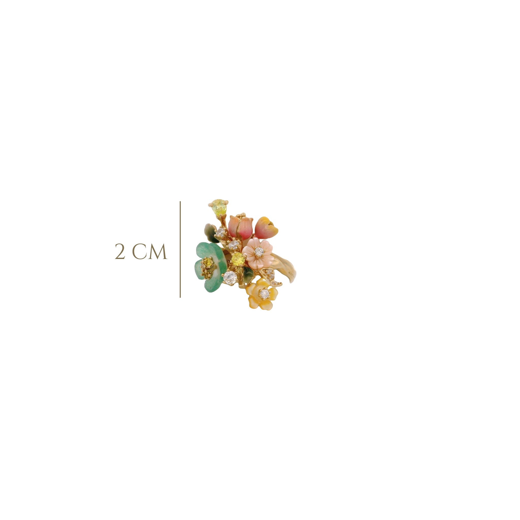 925YG CLUSTER FLOWER GREEN MINI FLOWER MIX STONE RING T7