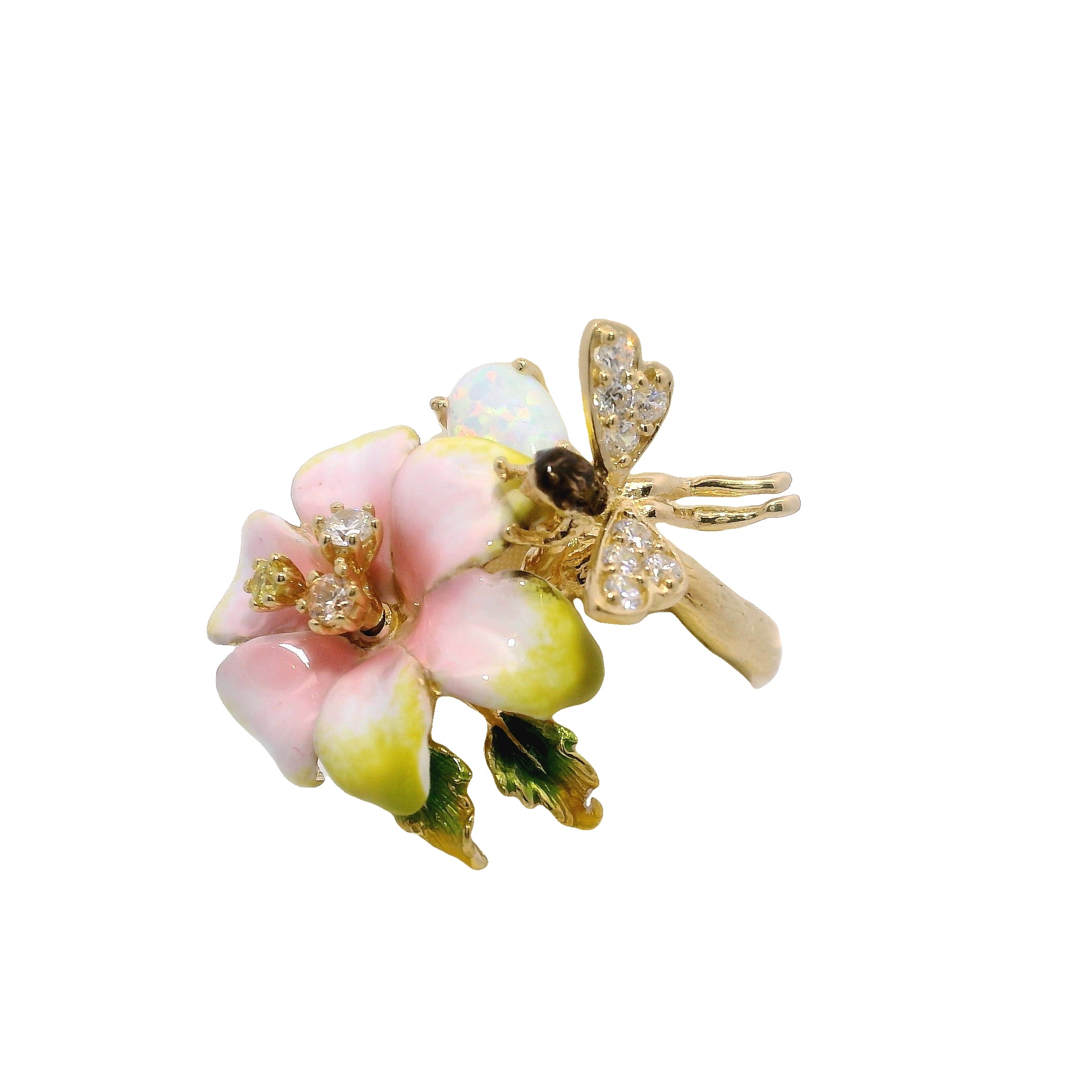 925YG FLOWER YELLOW AND FAIRY CZ RING T7
