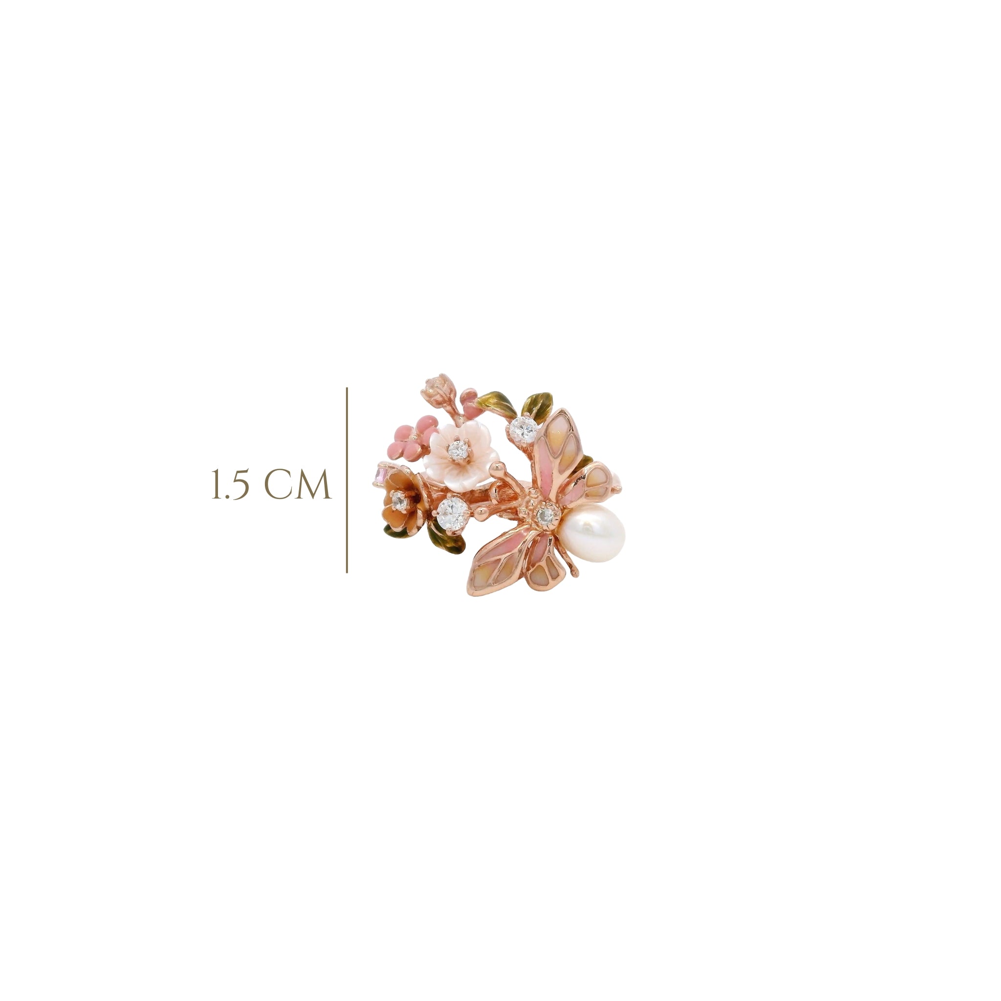 925RG TRIPLE FLOWER AND BEE PEARL RING T8