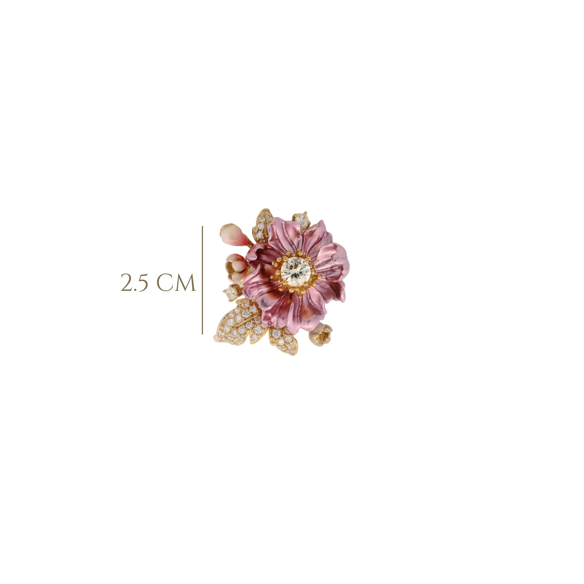 925YG BIG FLOWER PINK AN CZ RING T6