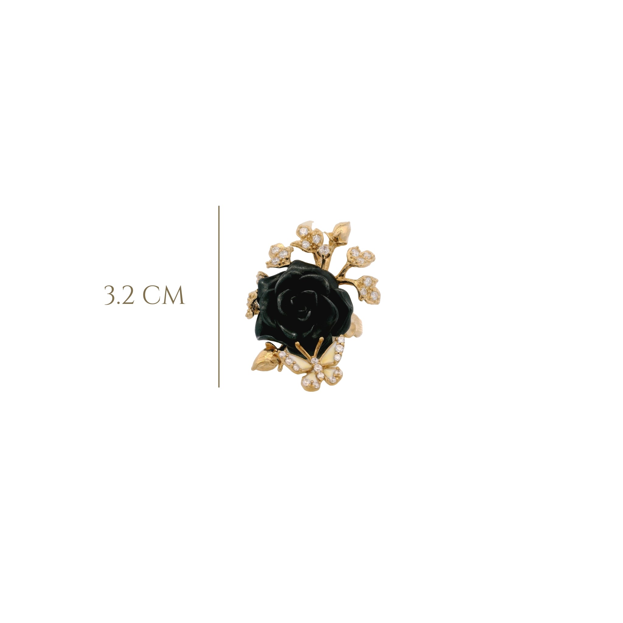 925YG BIG FLOWER ENAMEL BLACK AND BUTTERFLY ENAMEL WHITE RING T6