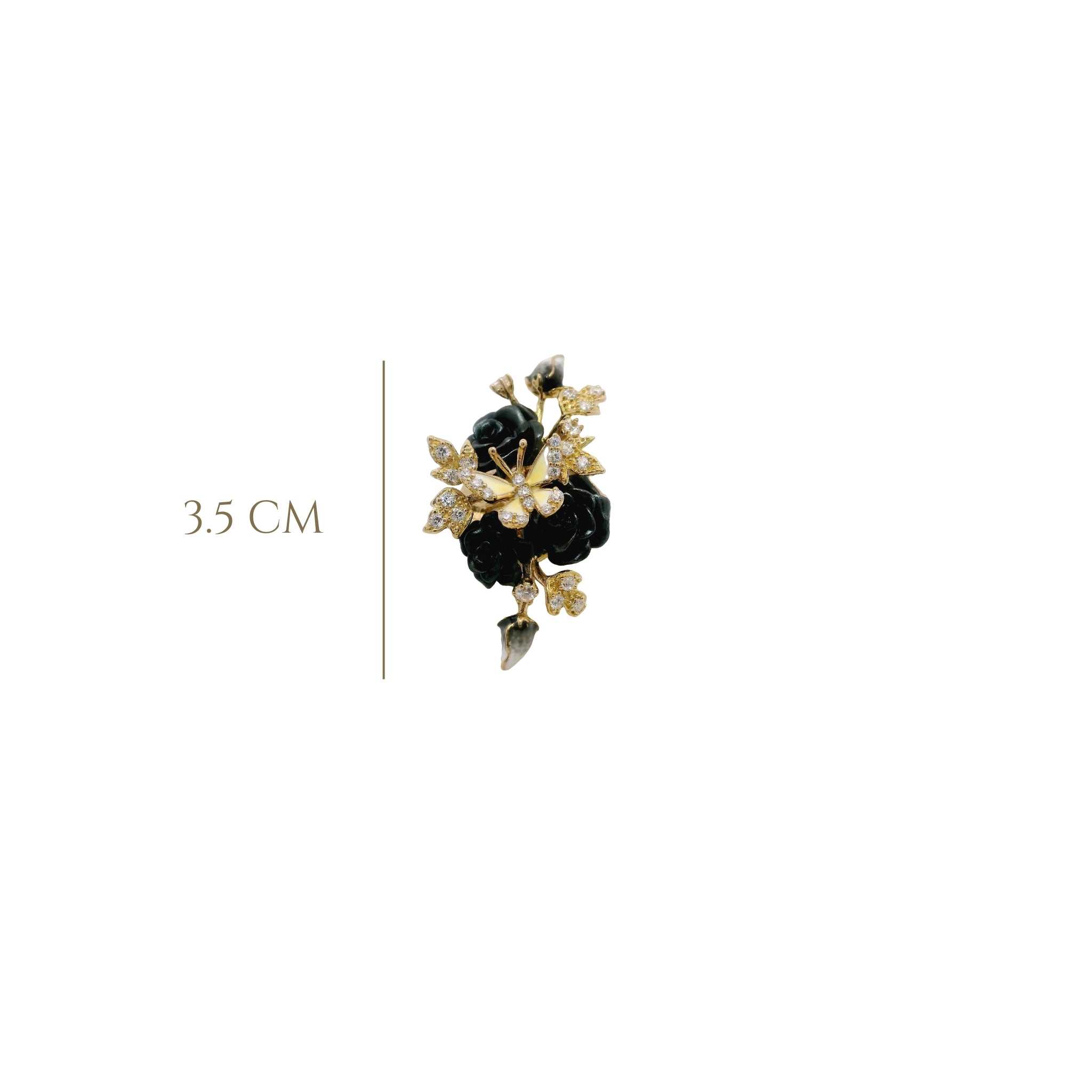 925YG TRIPLE FLOWER BLACK AND BUTTERFLY WHITE RING T7