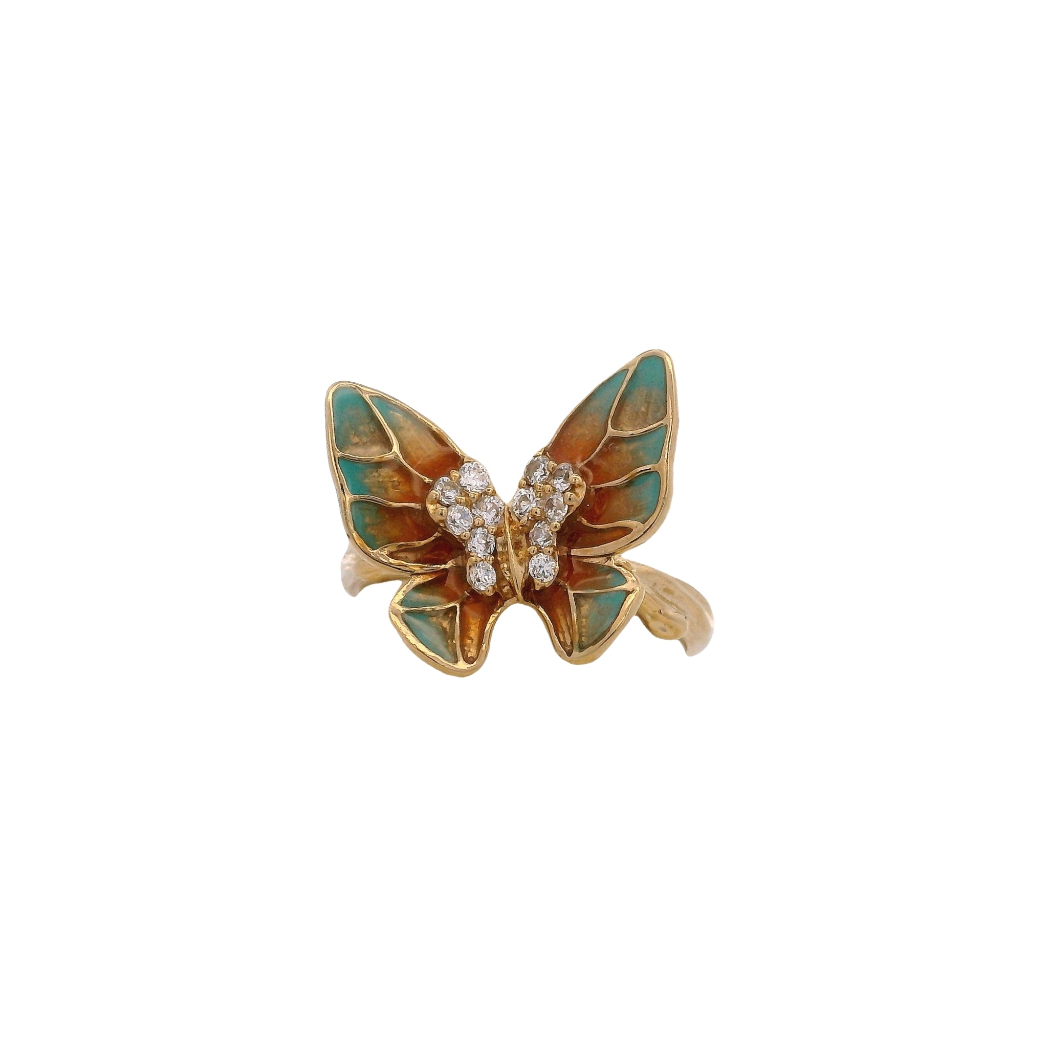 925YG MEDIUM BUTTERFLY ENMAEL ORAGE AND AQUA RING T7