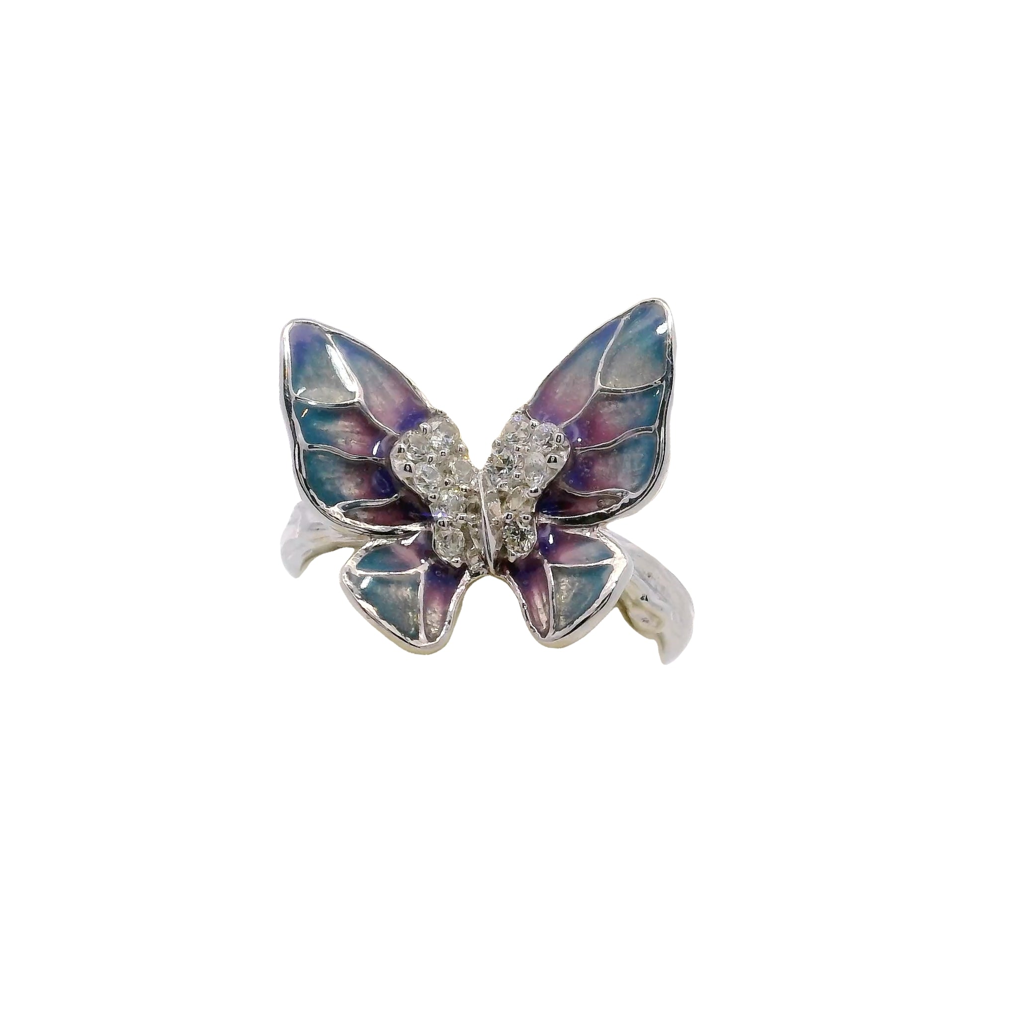 925SL MEDIUM BUTTERFLY ENMAEL BLUE AND PURPLE RING T7