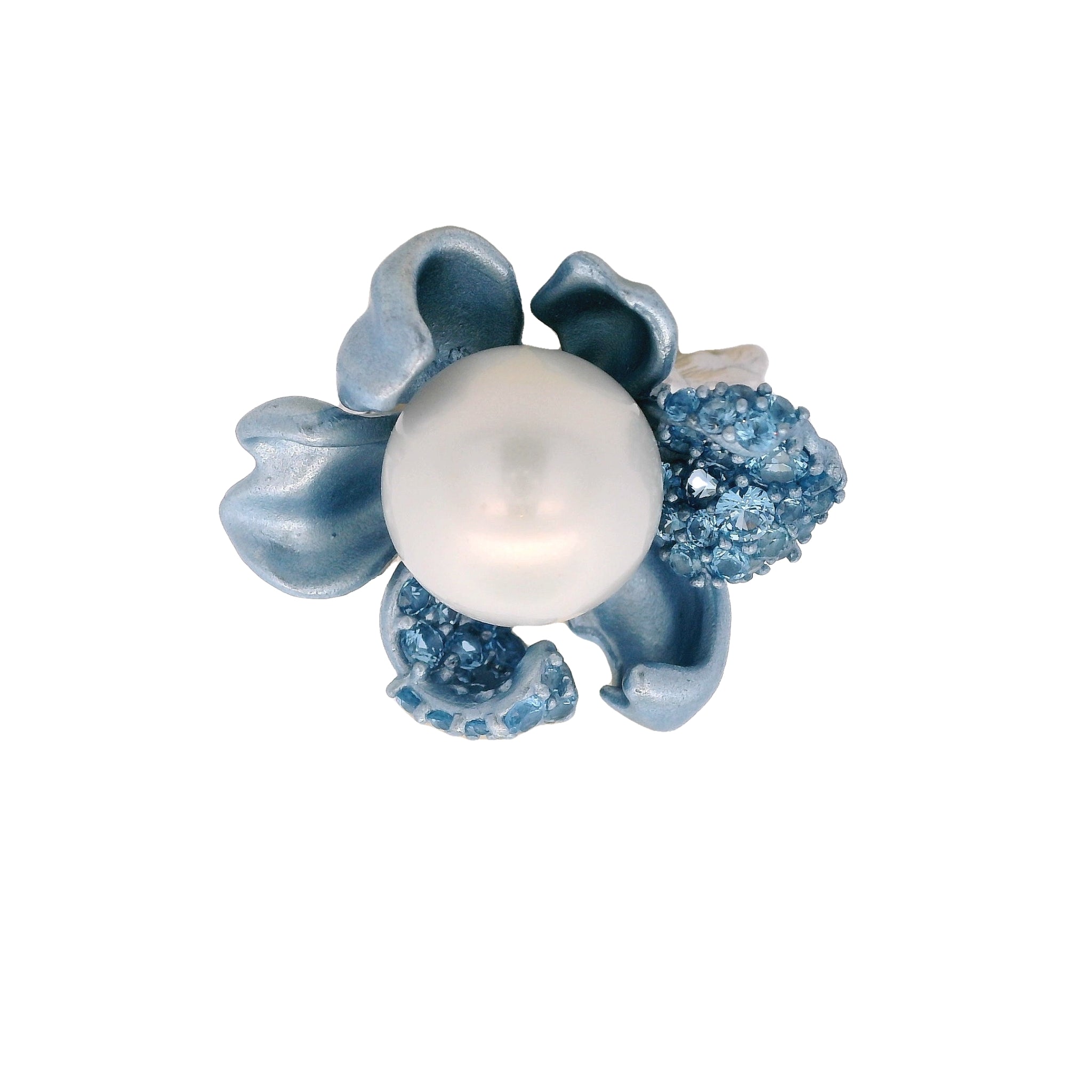 925SL BIG FLOWER BLUE CENTER PEARL RING T7