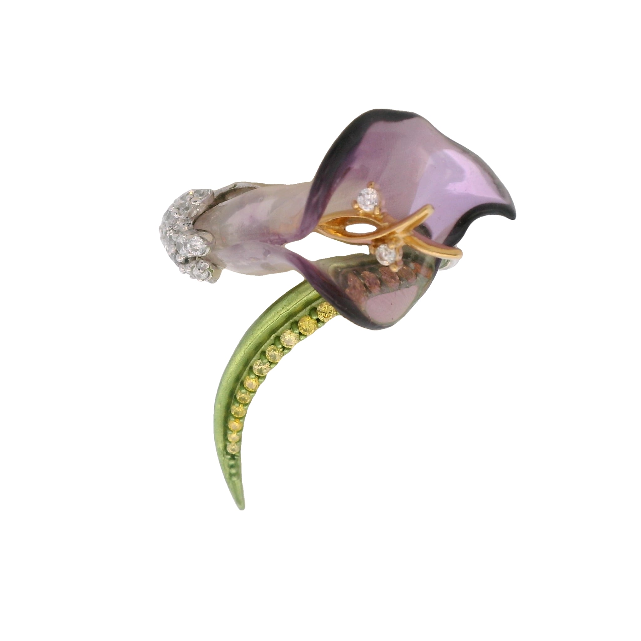 925SL FLOWER CALLA TRANSLUCENT PURPLE RING T7
