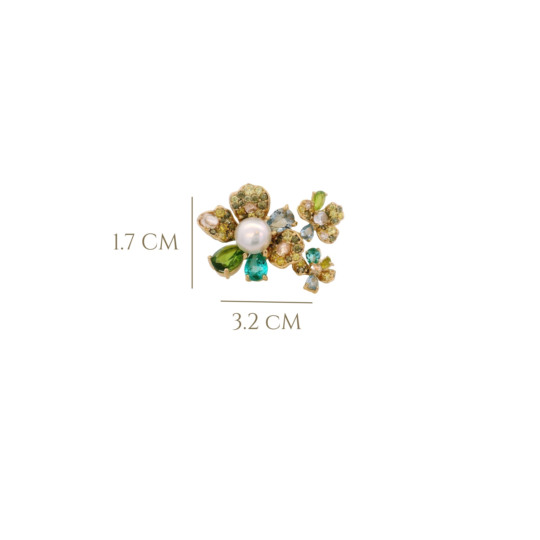 925YG TRIPLE FLOWER GREEN AND PEARL OPEN RING T7