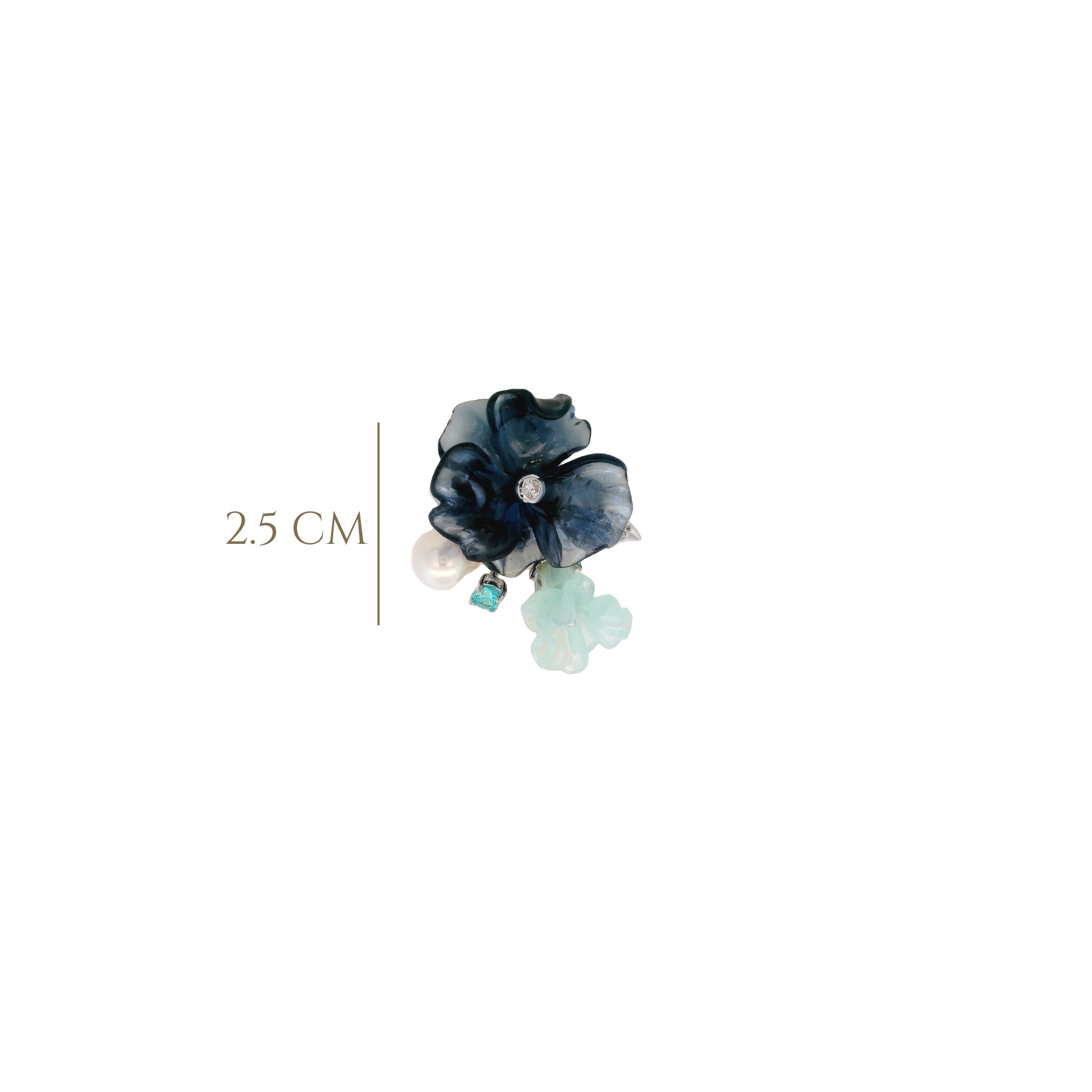 925SL CARVED ACRYLIC BLUE FLOWER TRANSLUCENT AND PEARL RING T7