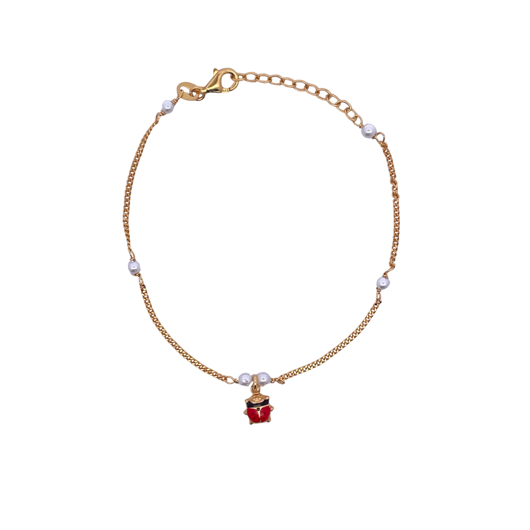 925YG LADYBUG AND PEARL BRACELET