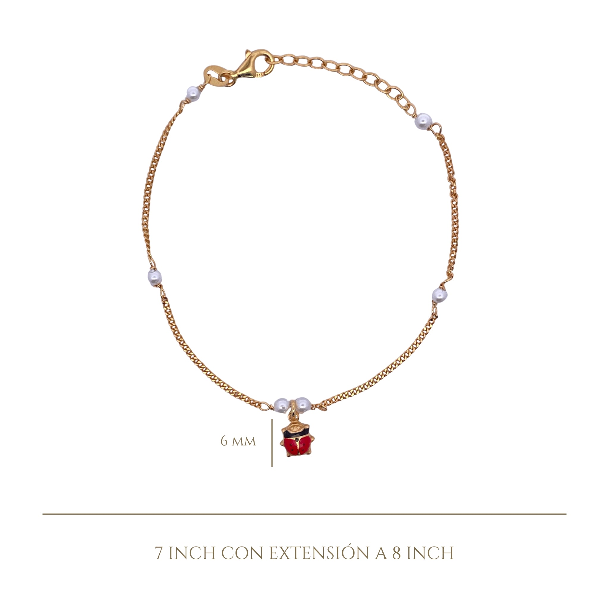 925YG LADYBUG AND PEARL BRACELET