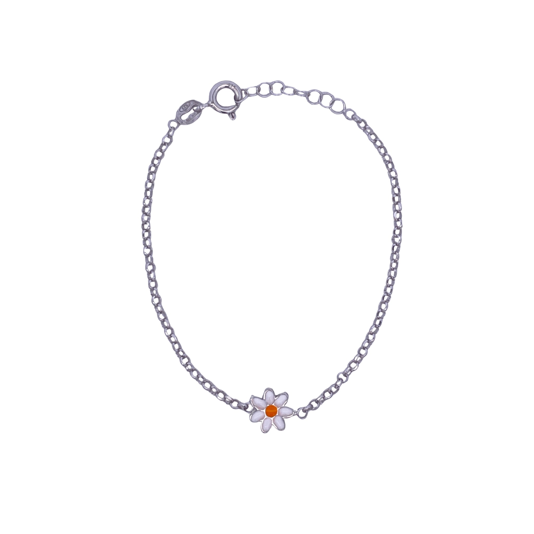 925SL SOLITARY DAISY WHITE ENAMEL BRACELET