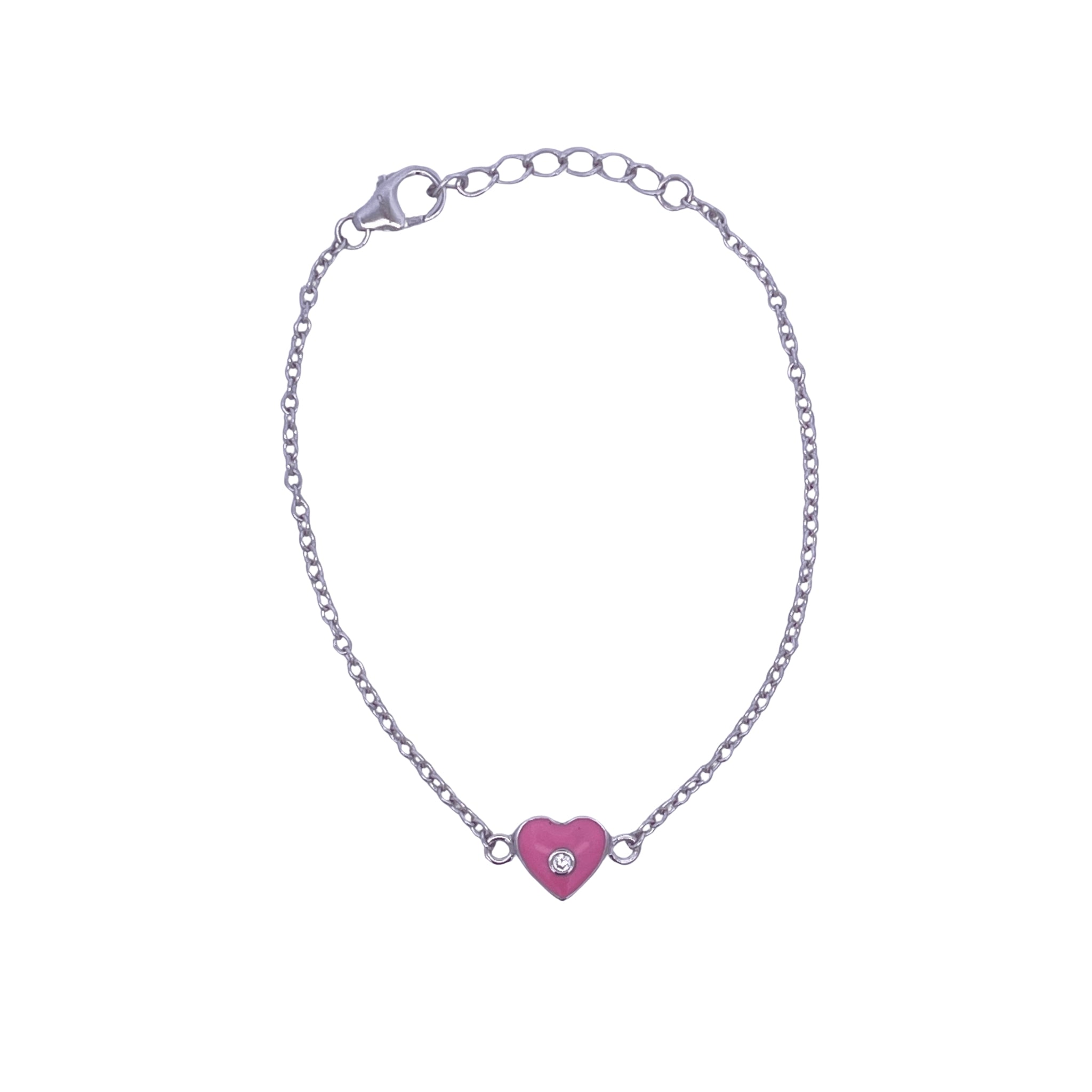 925SL SOLITARY HEART PINK ENAMEL CENTER CZ BRACELET