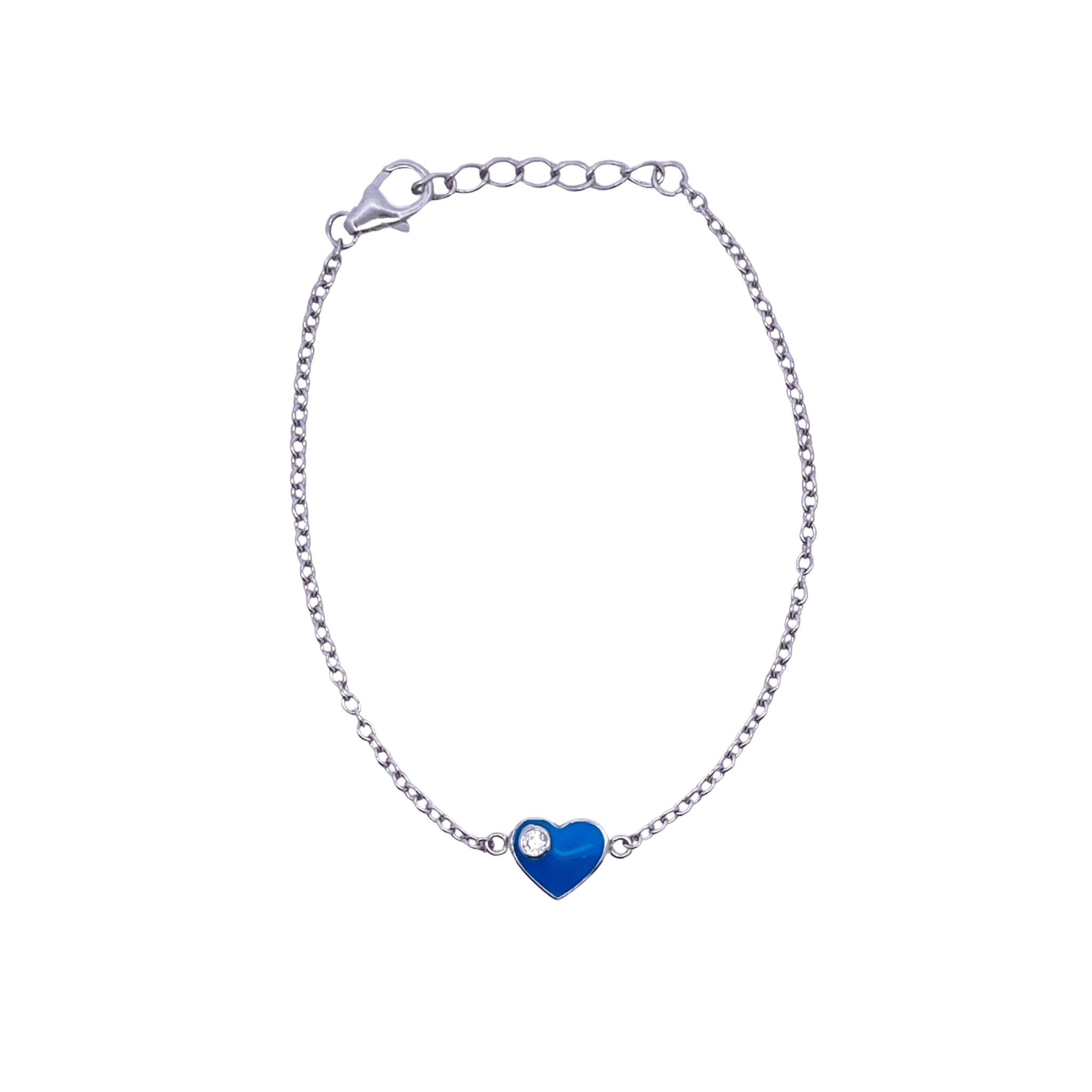 925SL SOLITARY HEART BLUE ENAMEL WITH CZ BRACELET