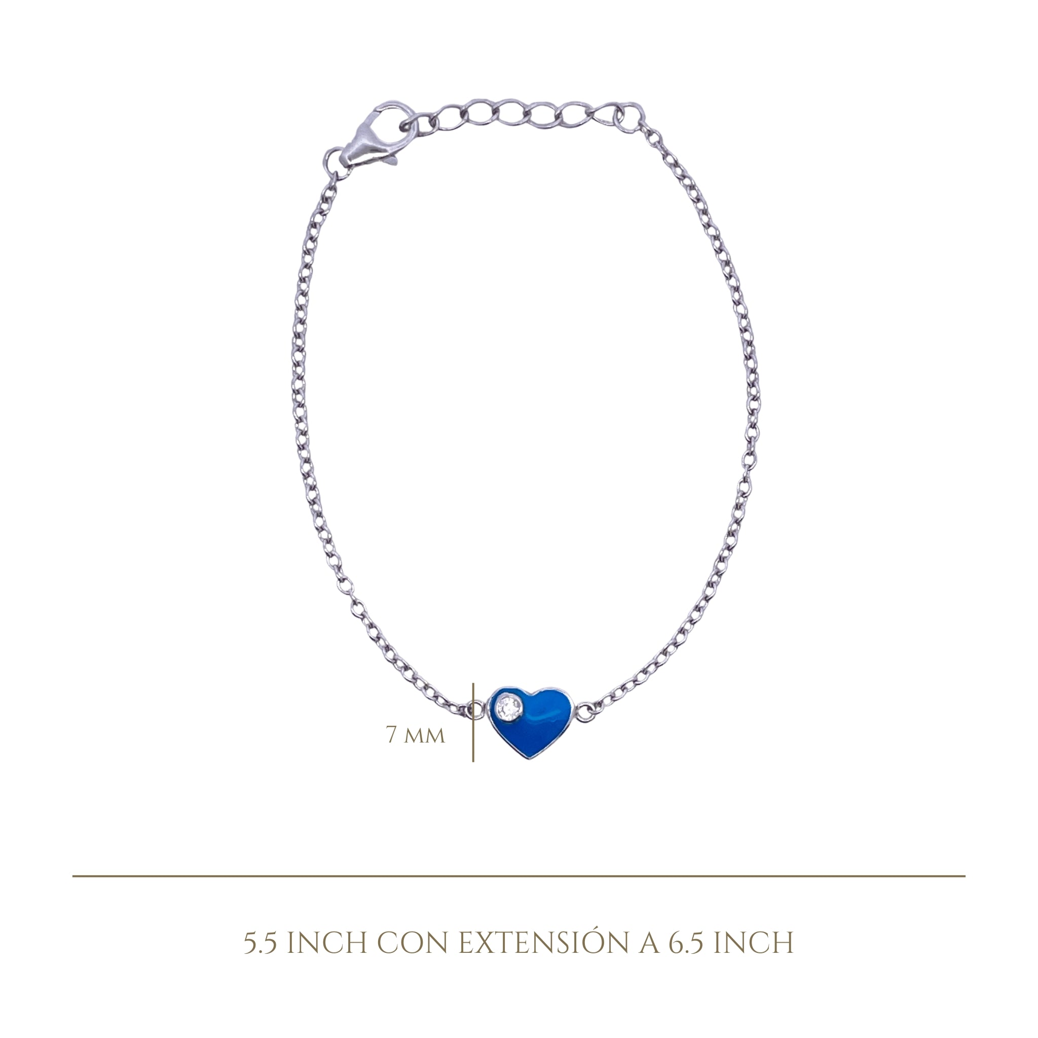 925SL SOLITARY HEART BLUE ENAMEL WITH CZ BRACELET