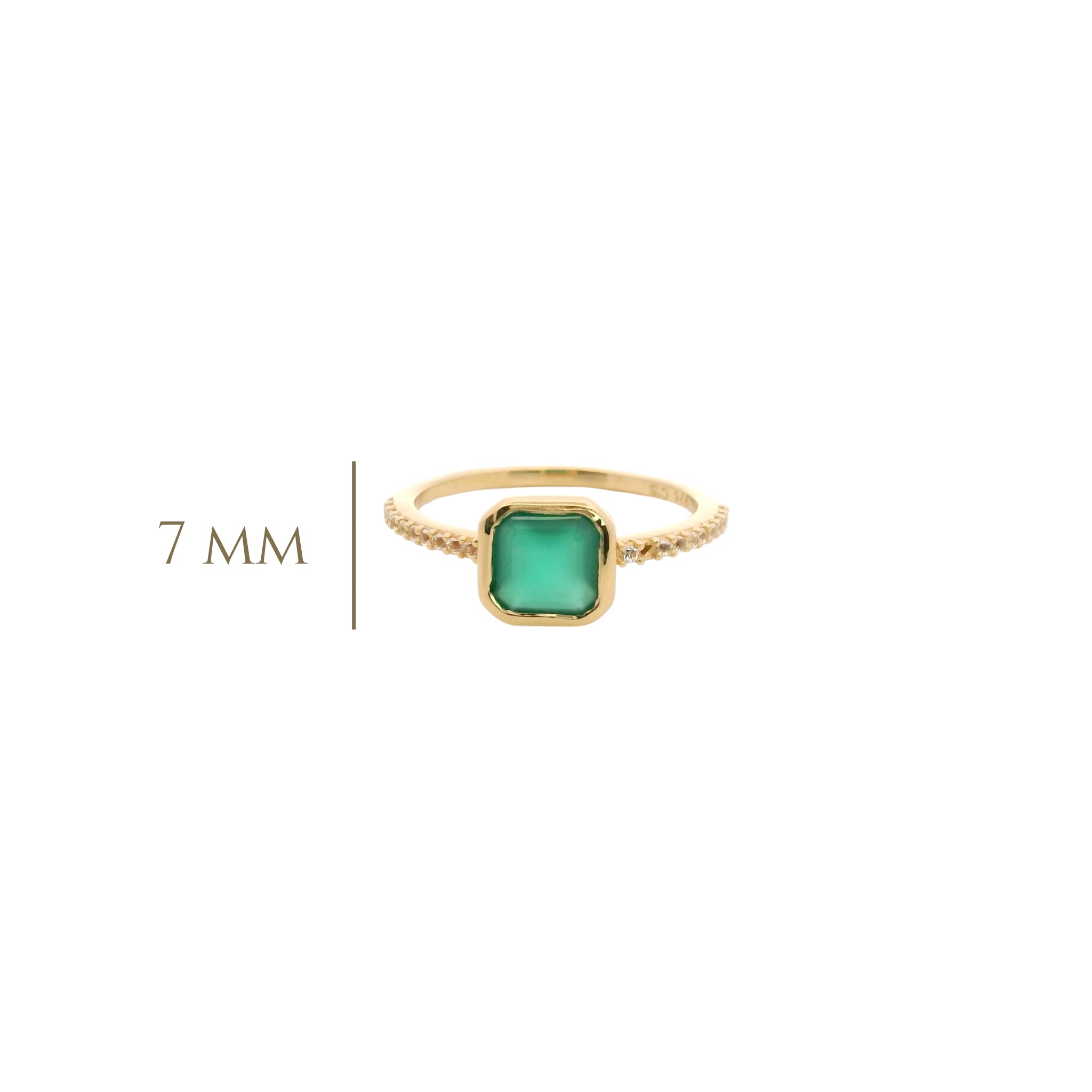 925YG CUSHION BEZEL ONYX GREEN AROUND TOPAZ WHITE RING T6.5