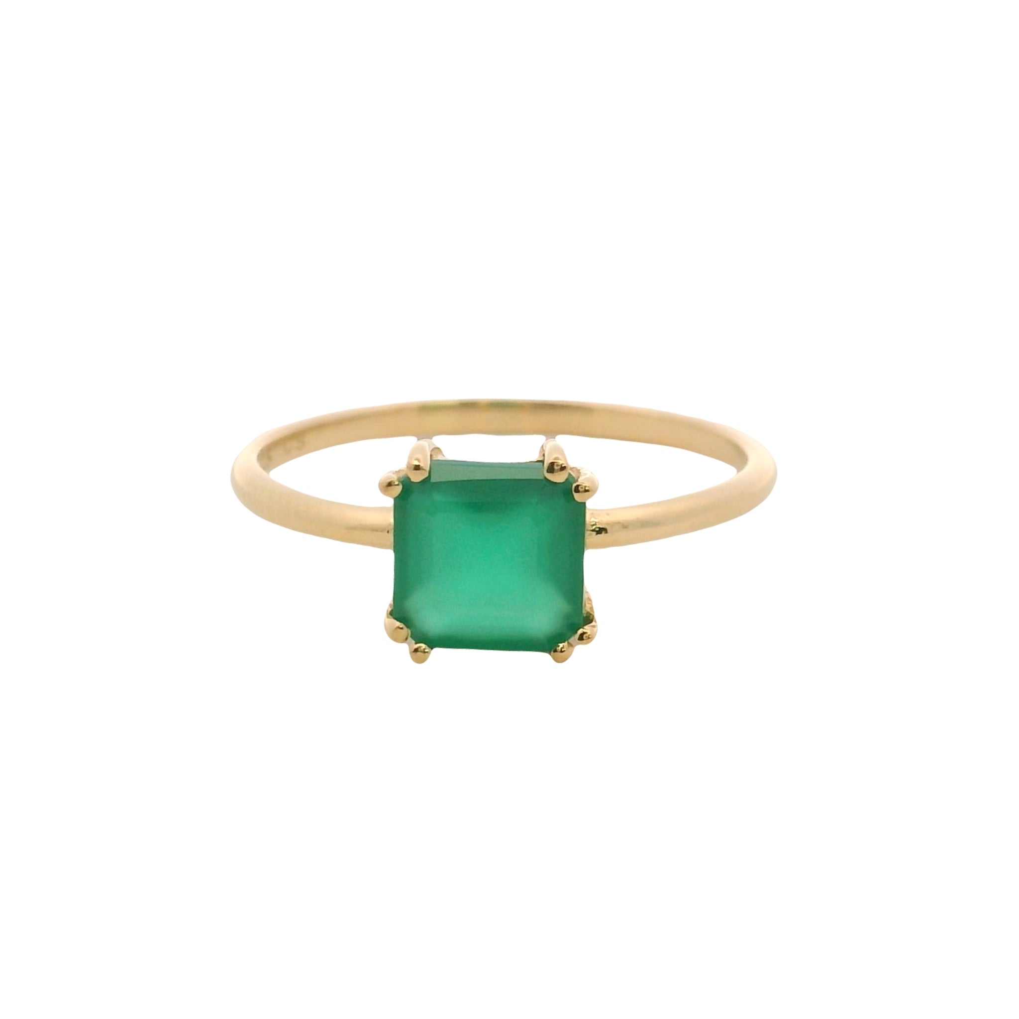 925YG SOLITARY CUSHION ONYX GREEN 7MM RING T6.5