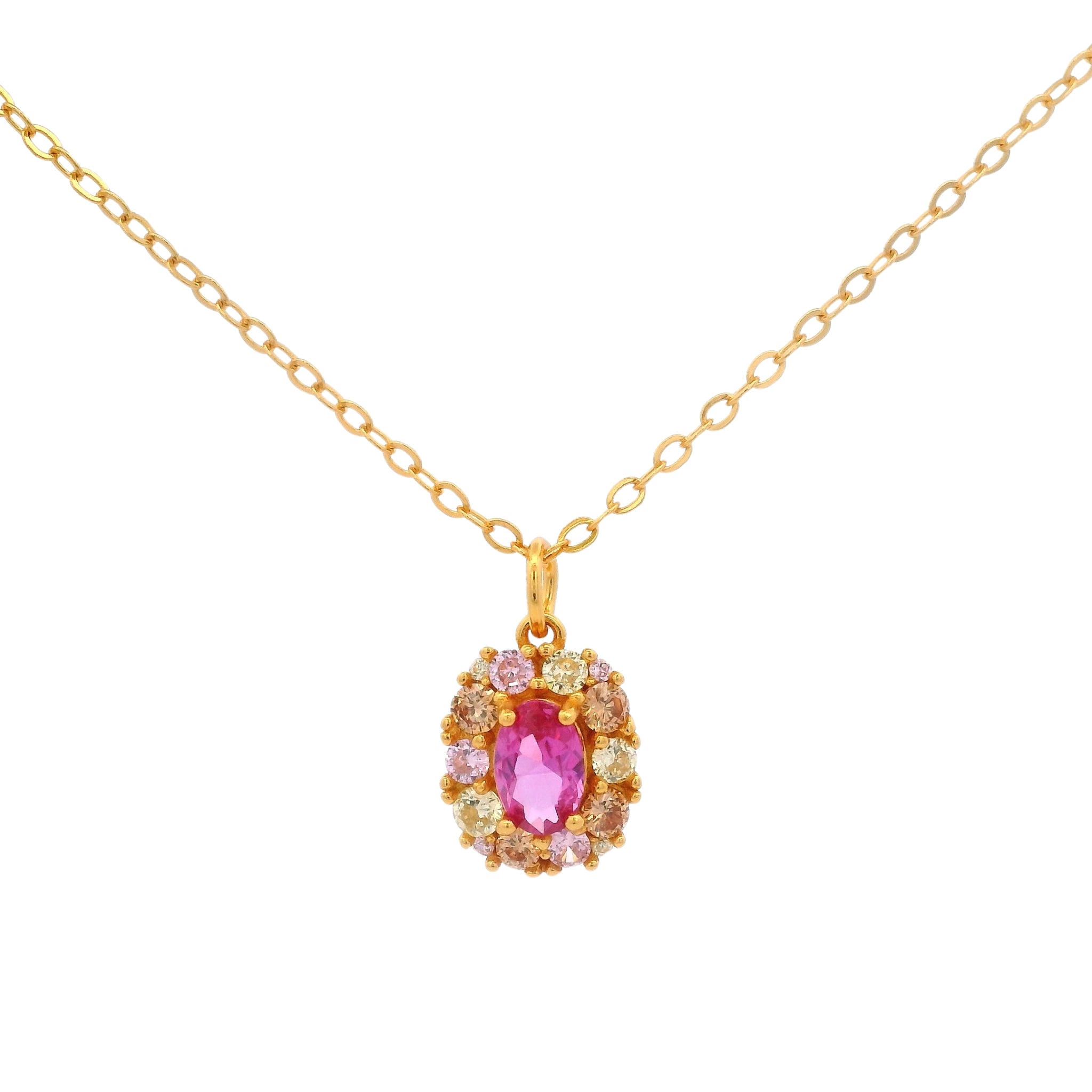 925YG HALO SQUARE NECKLACE CZ FUSHIA