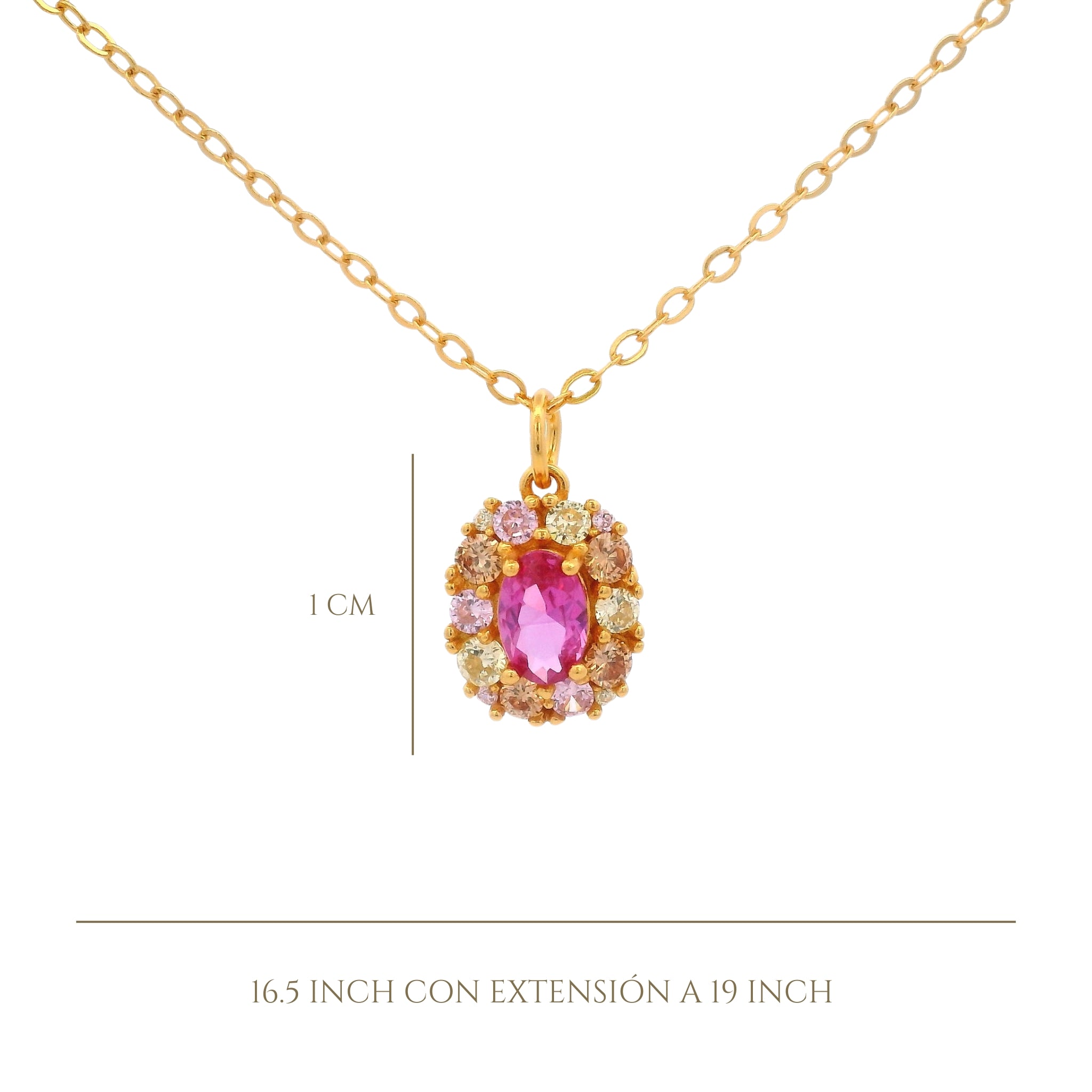 925YG HALO SQUARE NECKLACE CZ FUSHIA
