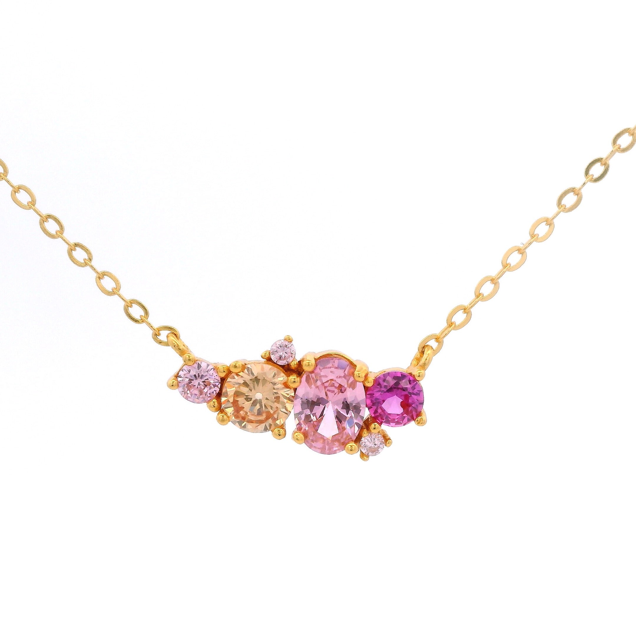 925YG CLUSTER NECKLACE CZ MULTICOLOR