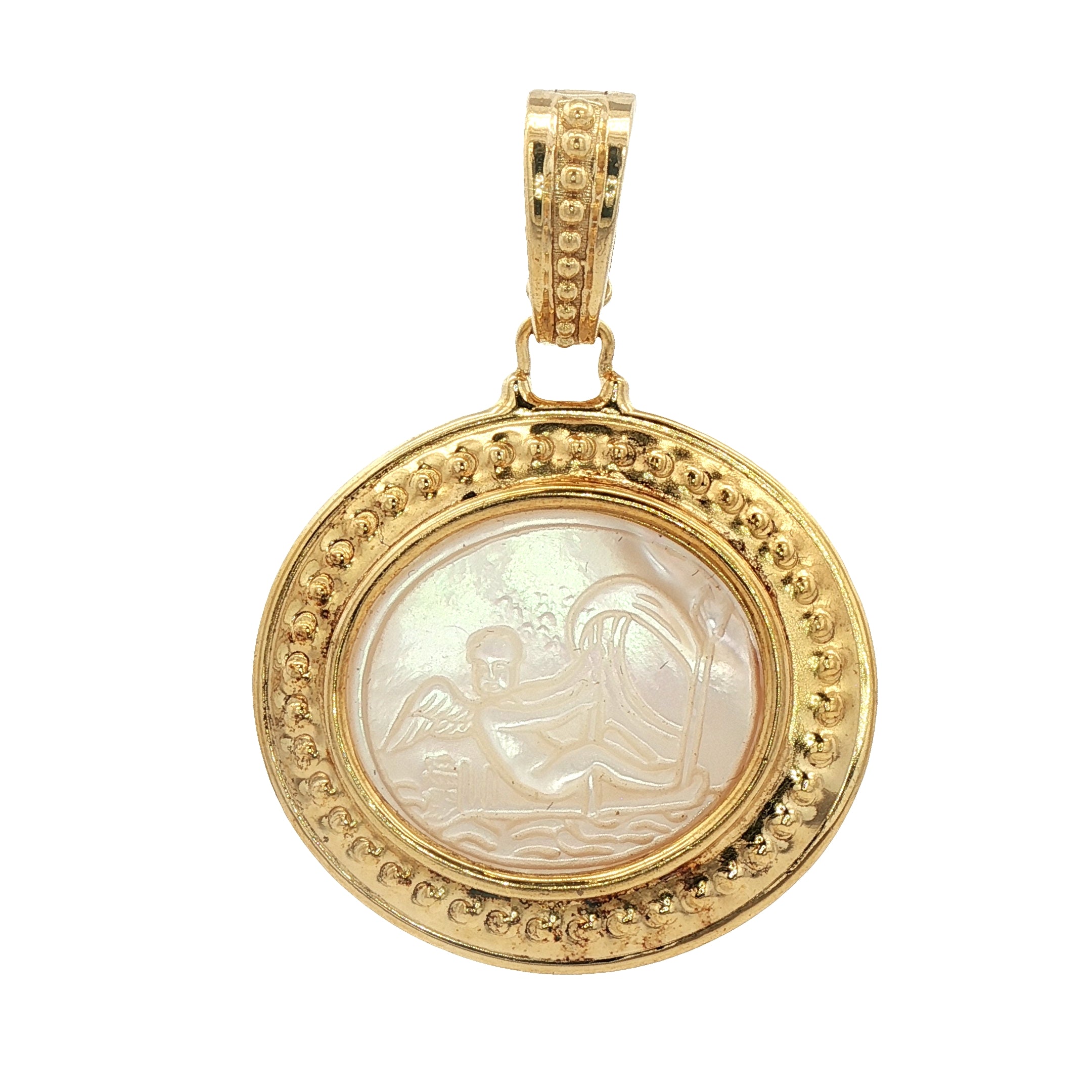 925YG CUPID ON A SALE BOAT MOP PENDANT