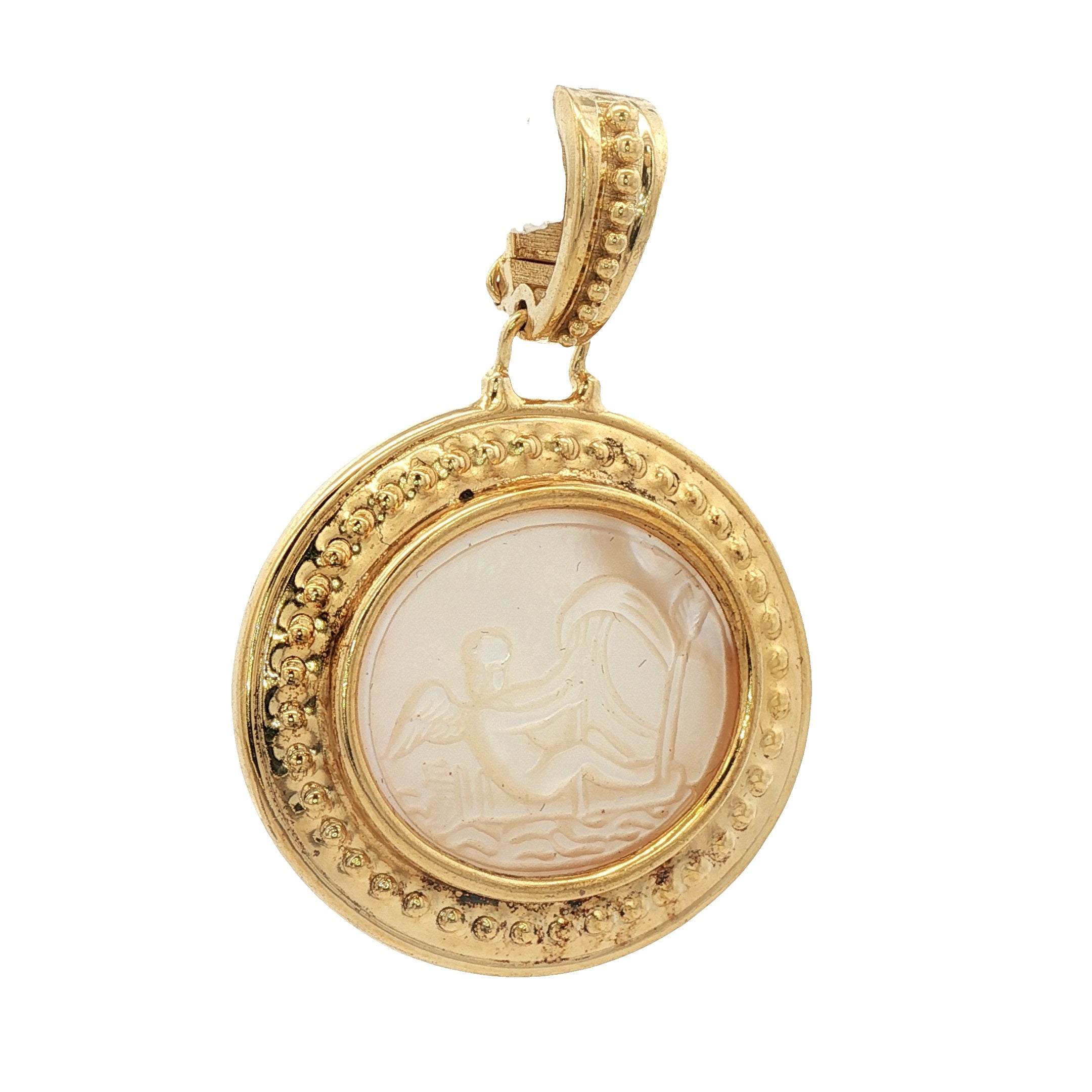 925YG CUPID ON A SALE BOAT MOP PENDANT