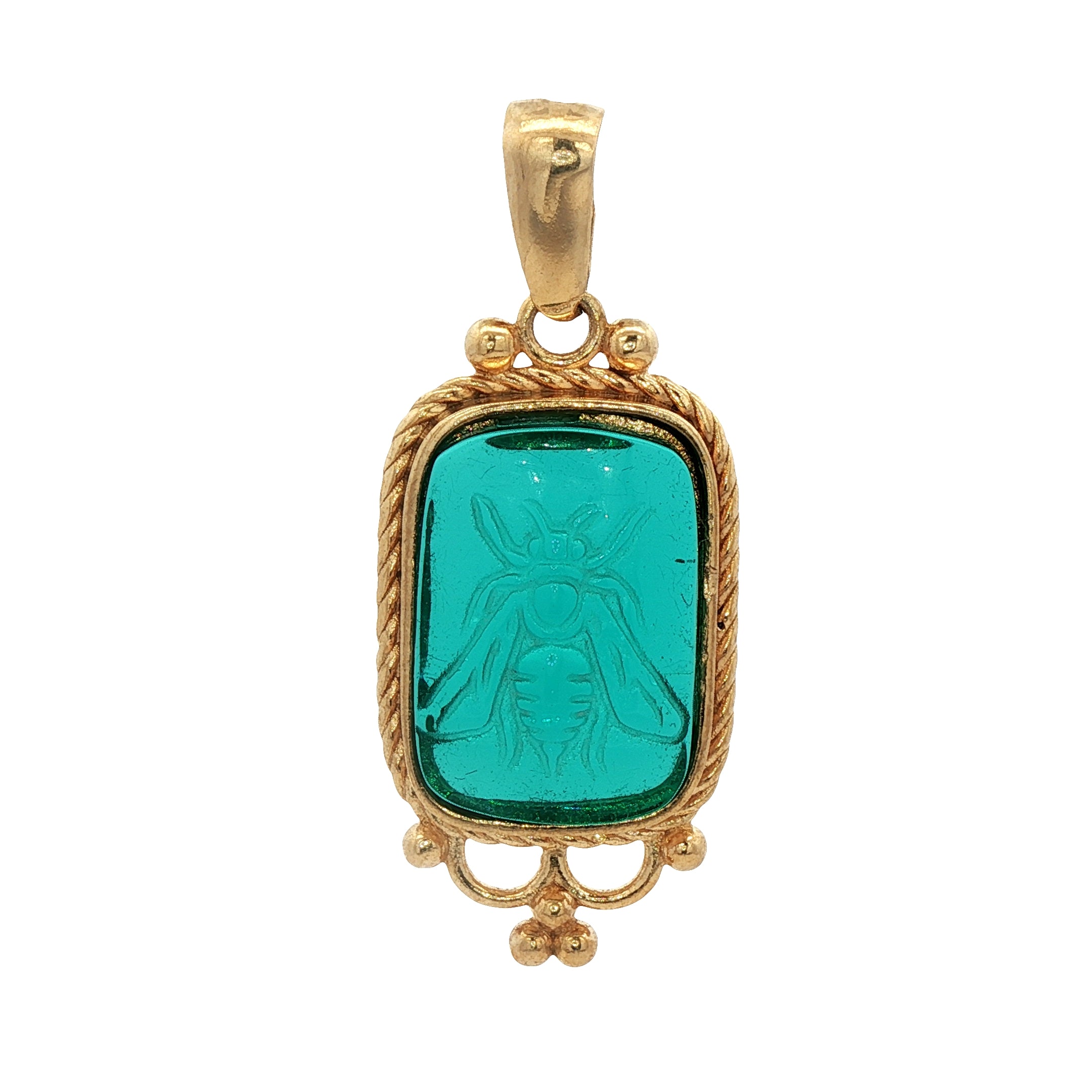 925YG BEE GREEN RECTAGULAR PENDANT