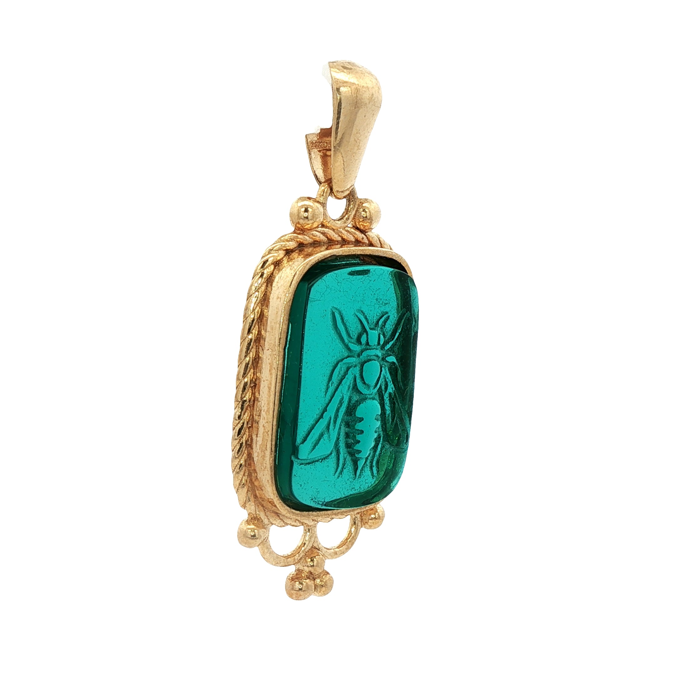 925YG BEE GREEN RECTAGULAR PENDANT