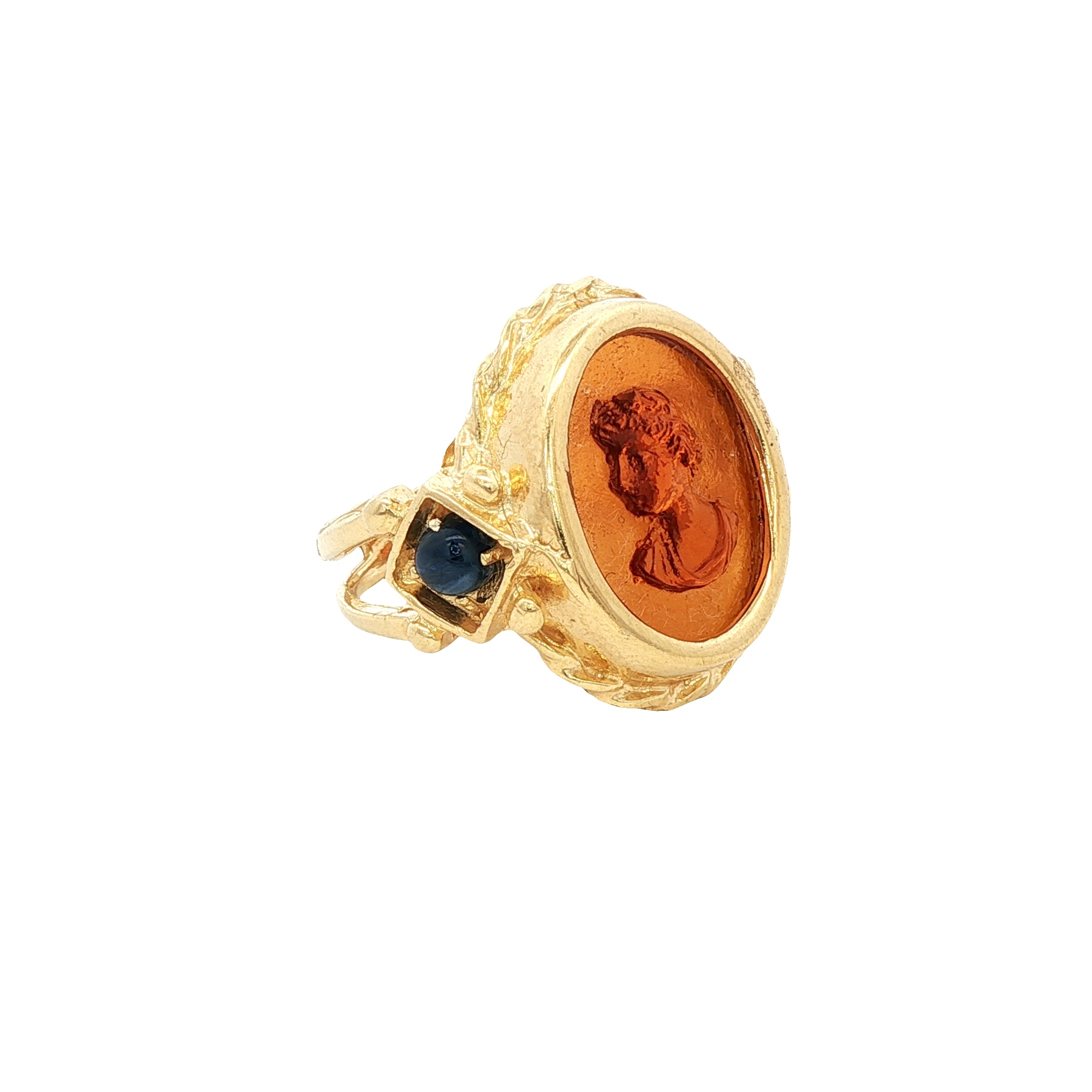 925YG CERES AMBAR WITH BLUE SAPPHIRE RING T6