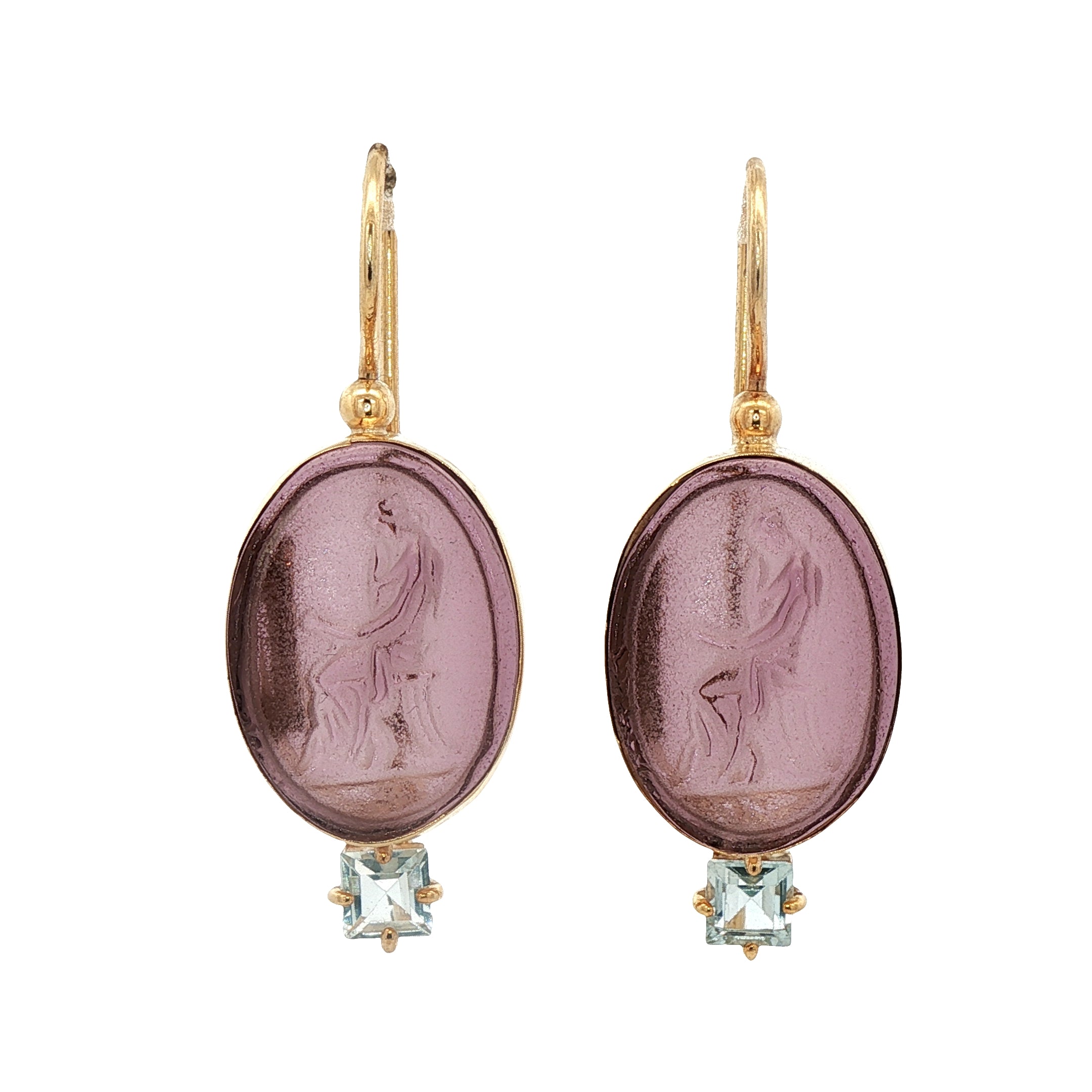 925YG SITTING LADY BROWN WITH BLUE TOPAZ EARRINGS