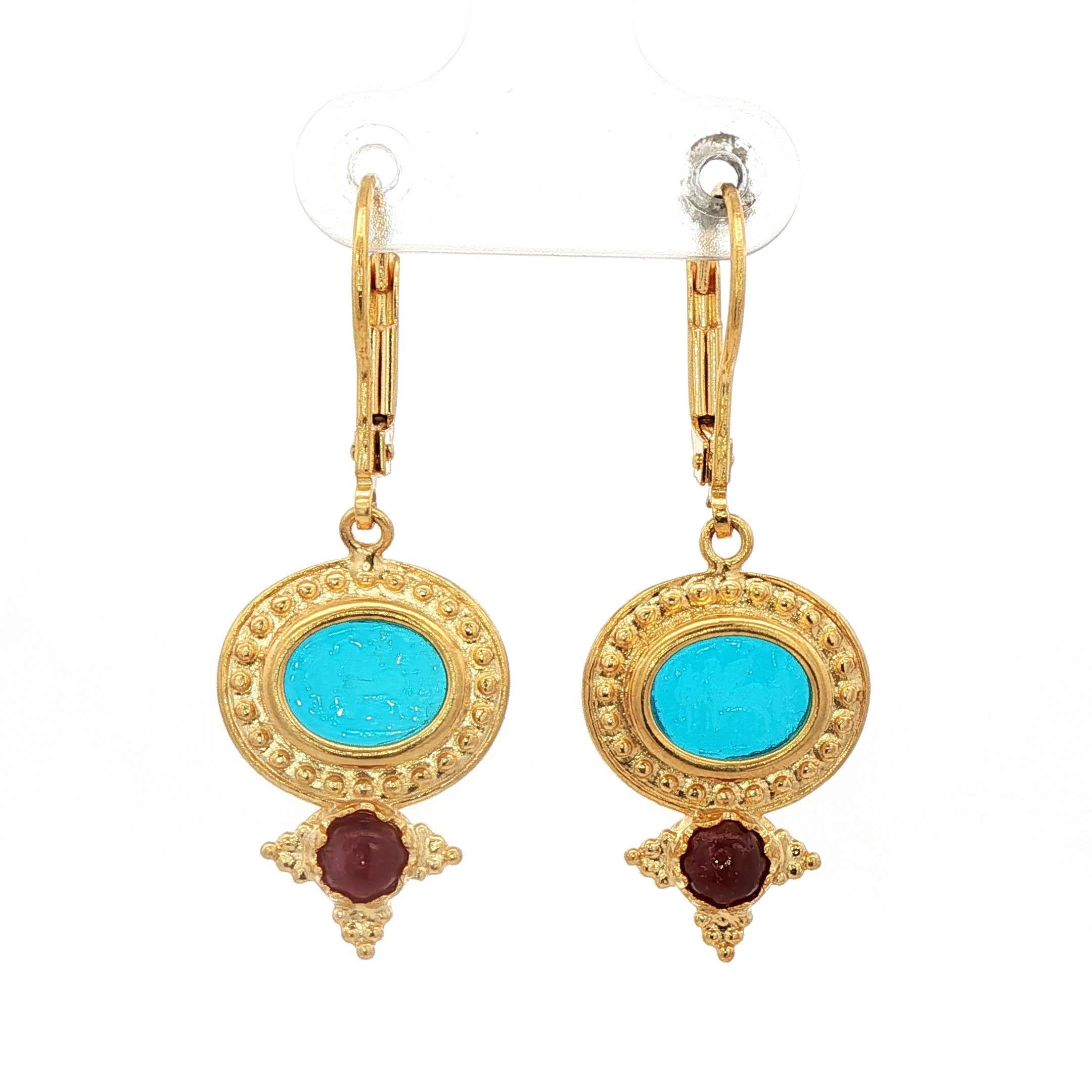 925YG HORSES SKY BLUE AND RUBY EARRINGS