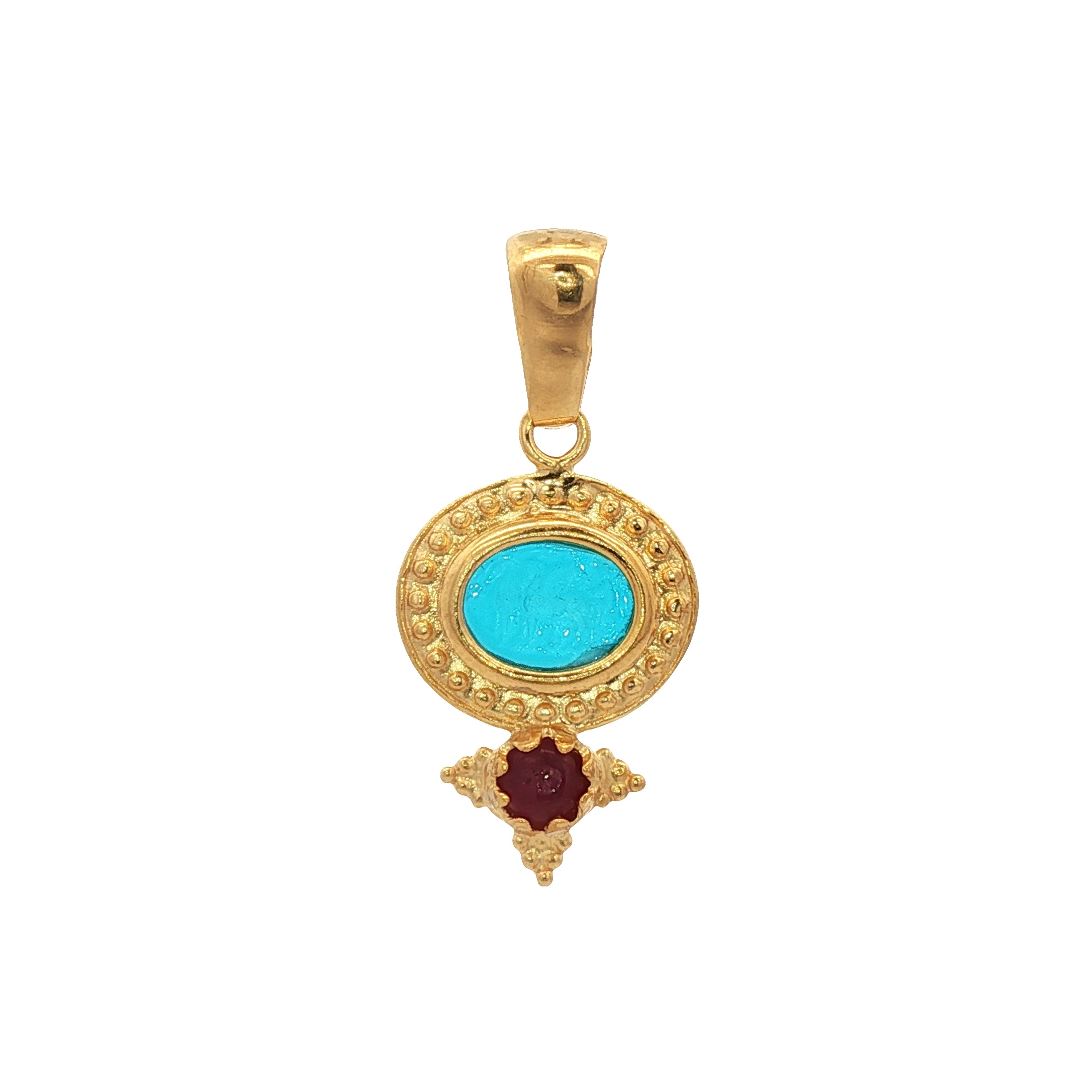 925YG HORSES SKY BLUE AND RUBY PENDANT