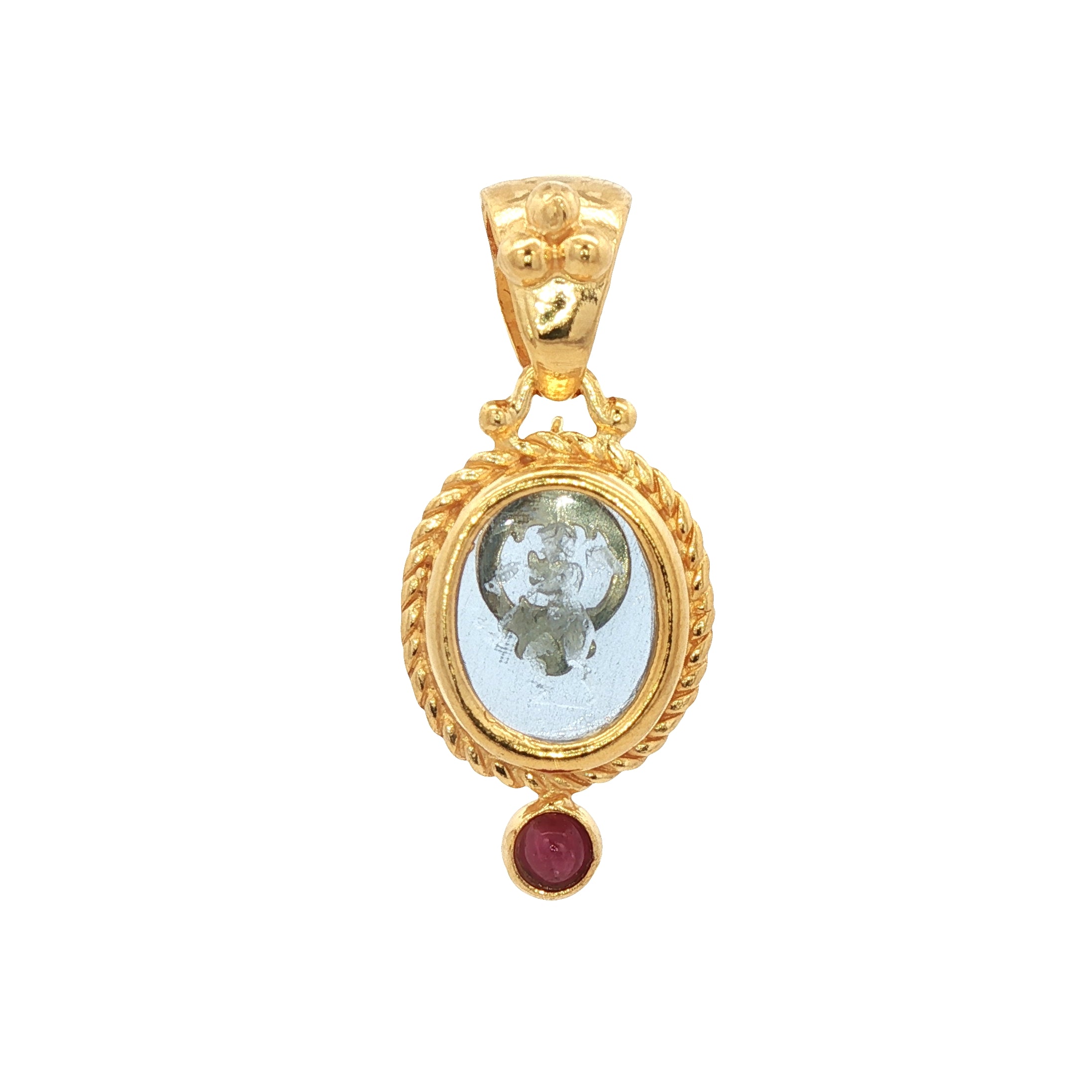 925YG CUPID SKY BLUE AND RUBY PENDANT