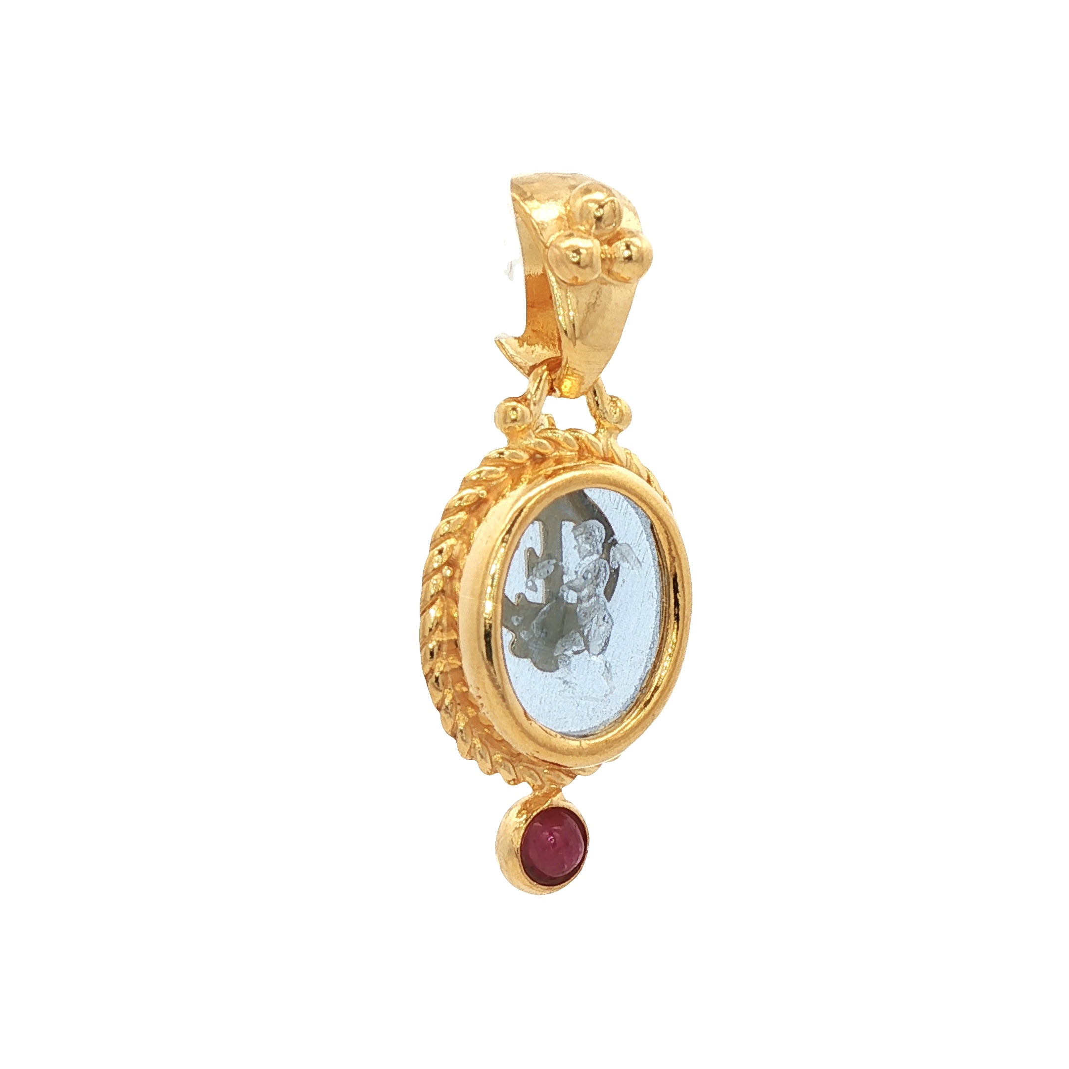 925YG CUPID SKY BLUE AND RUBY PENDANT