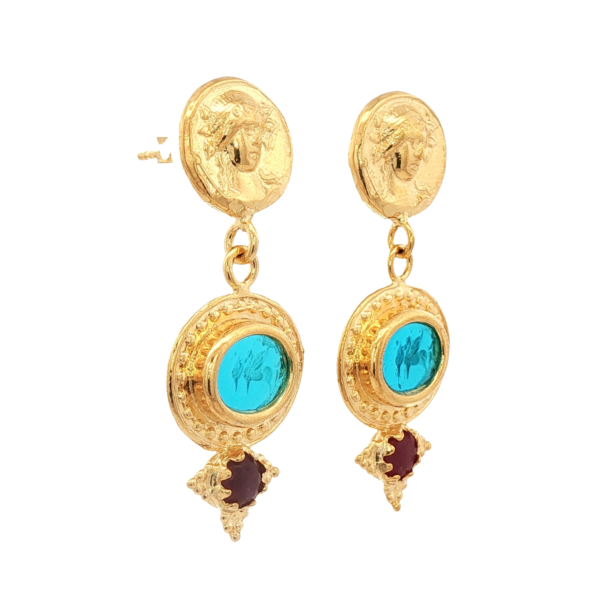 925YG HORSES SKY BLUE AND RUBY EARRINGS
