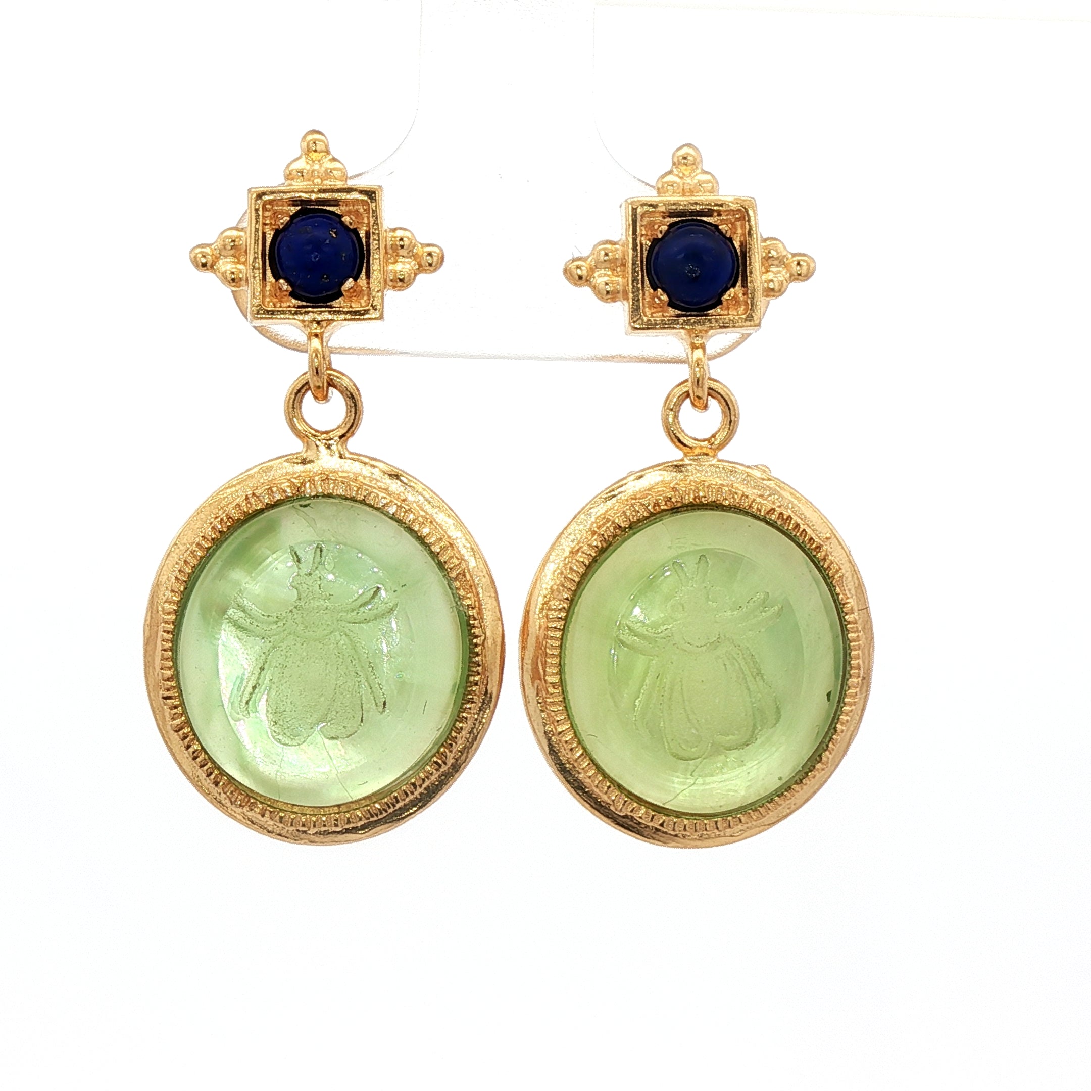 925YG BEE GREEN AND LAPIS LAZULI EARRINGS