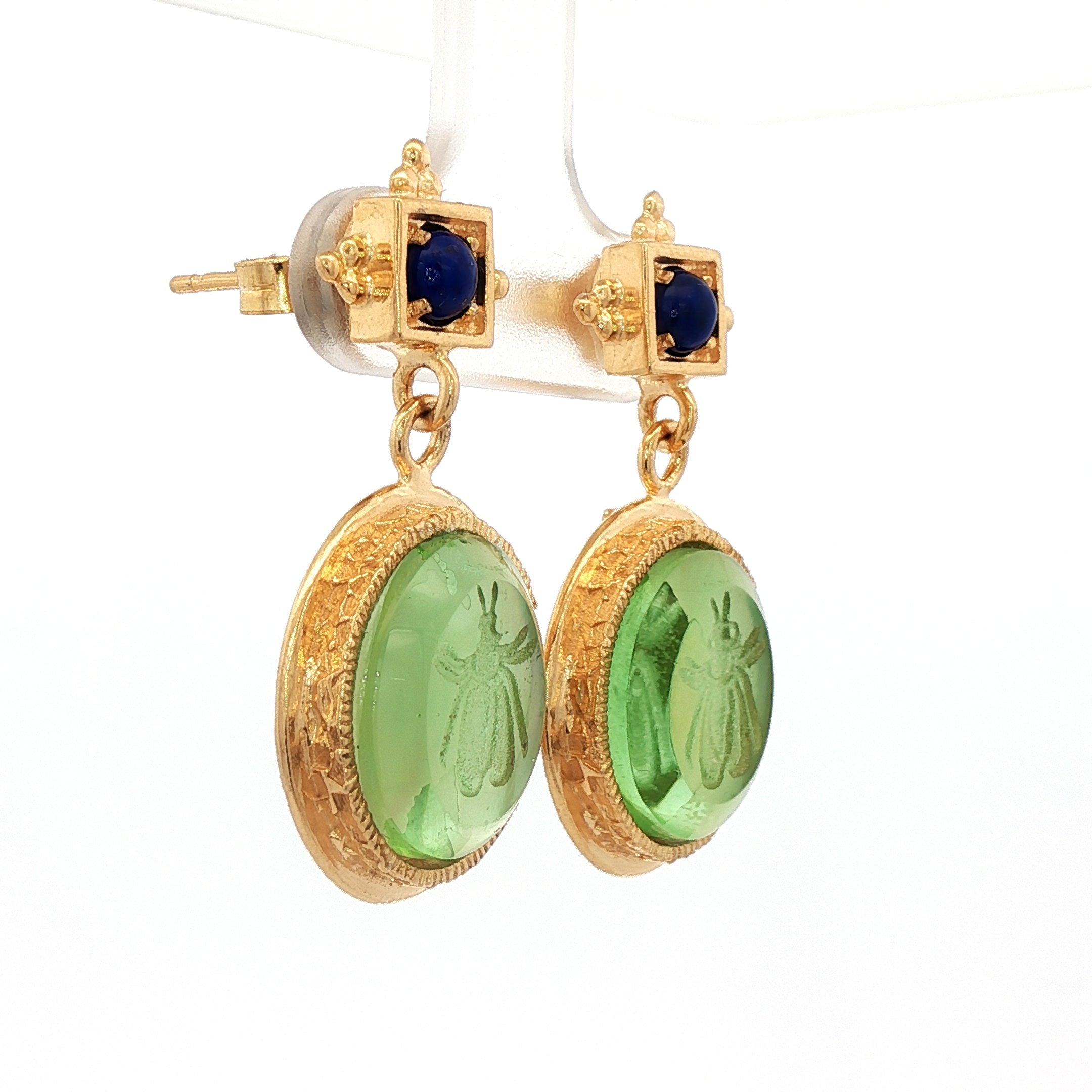925YG BEE GREEN AND LAPIS LAZULI EARRINGS