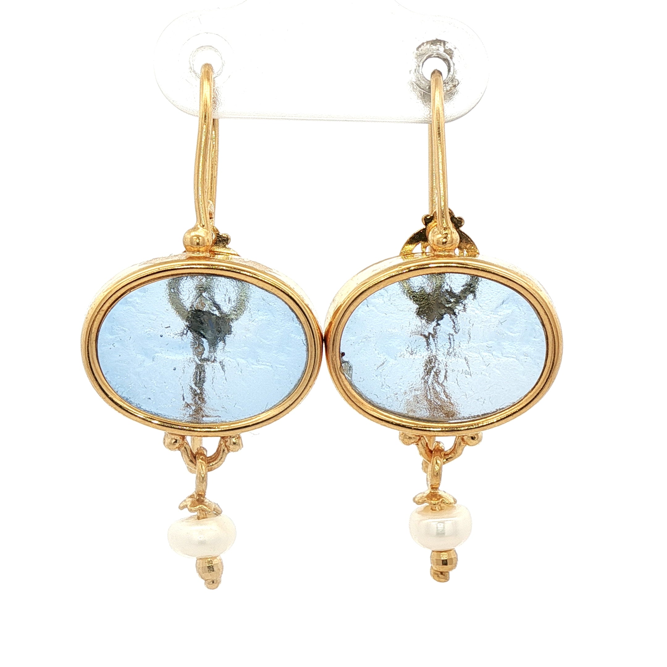 925YG AURORA CERIOT BLUE AND PEARL EARRINGS