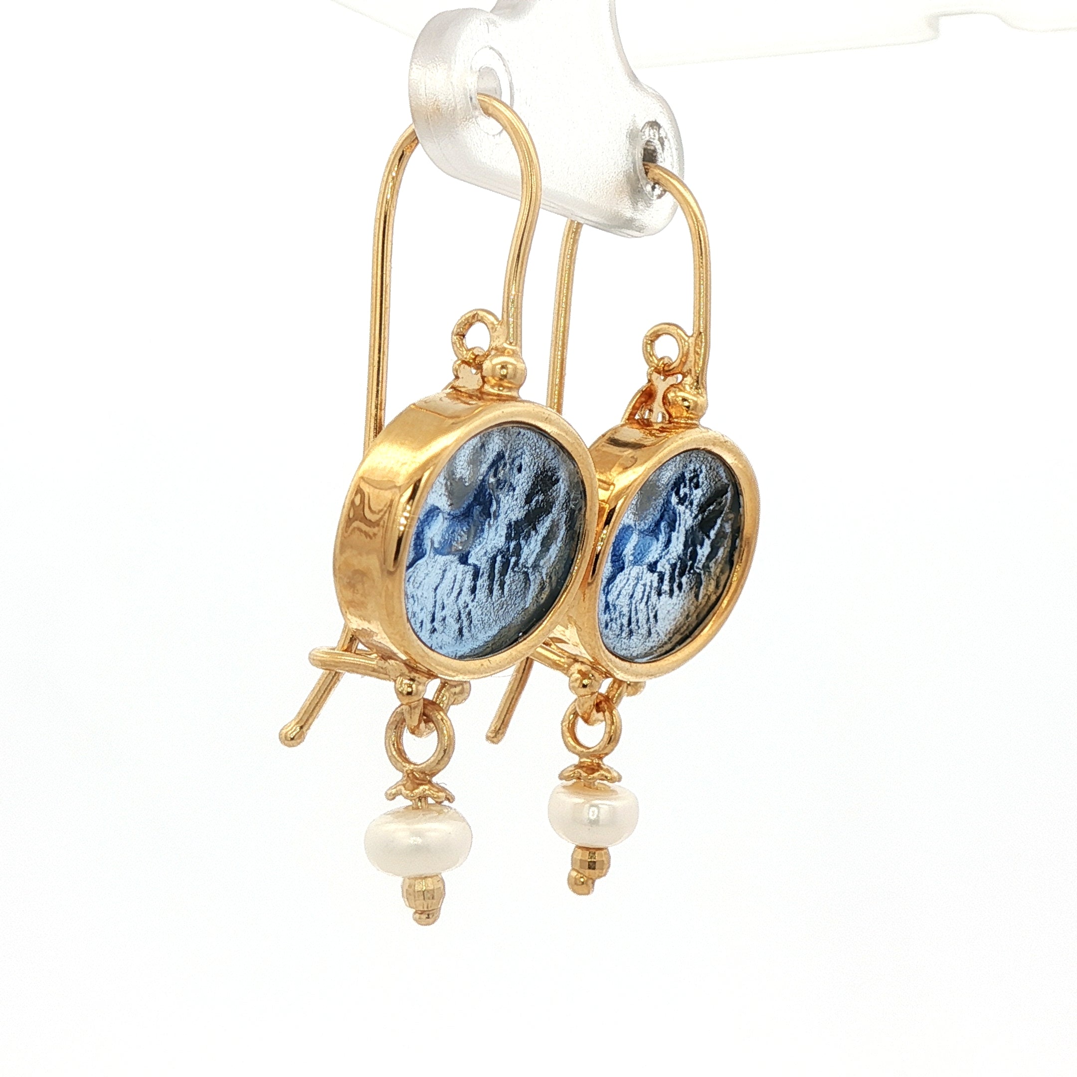 925YG AURORA CERIOT BLUE AND PEARL EARRINGS