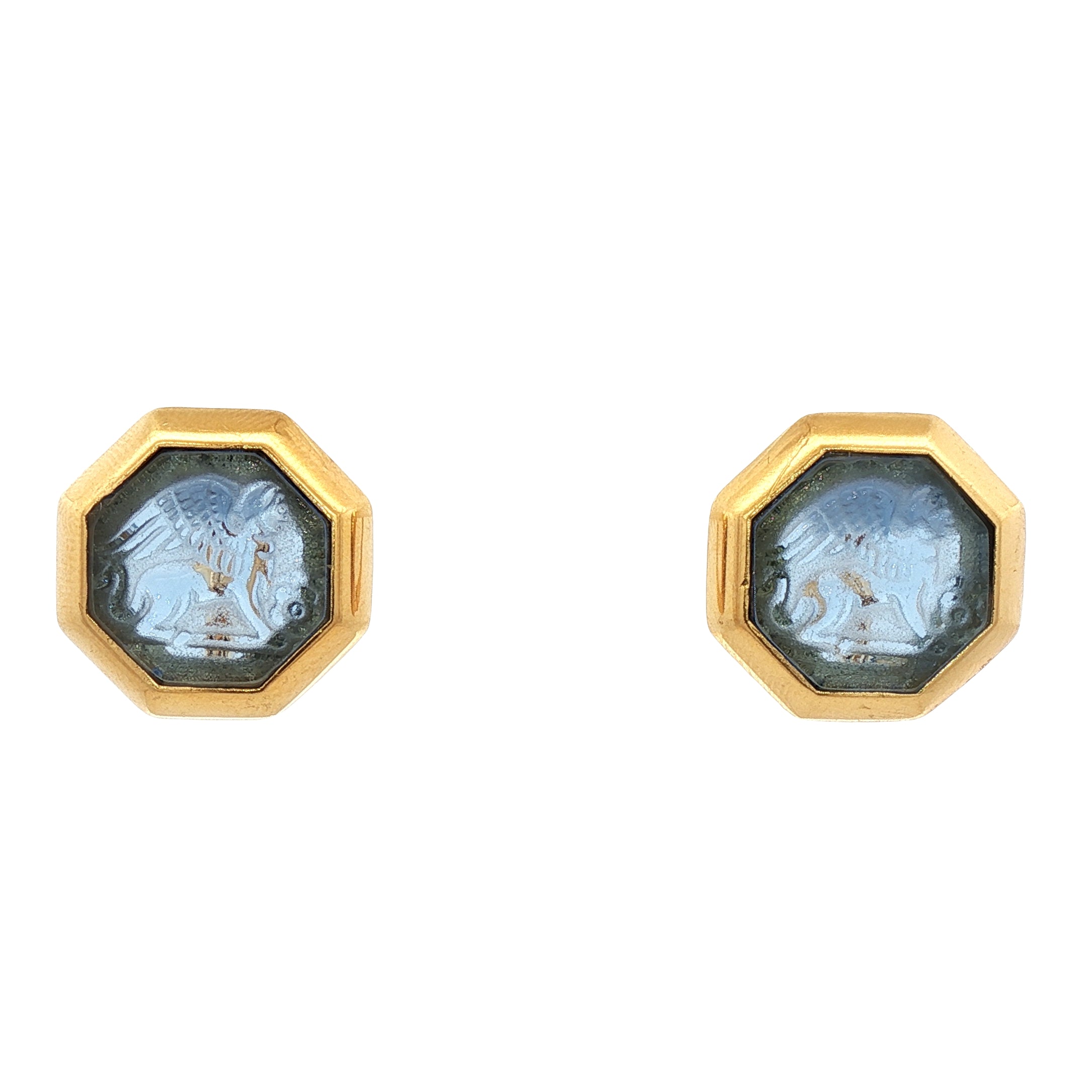 925YG CHIMERA OCTAGONAL BLUE EARRINGS