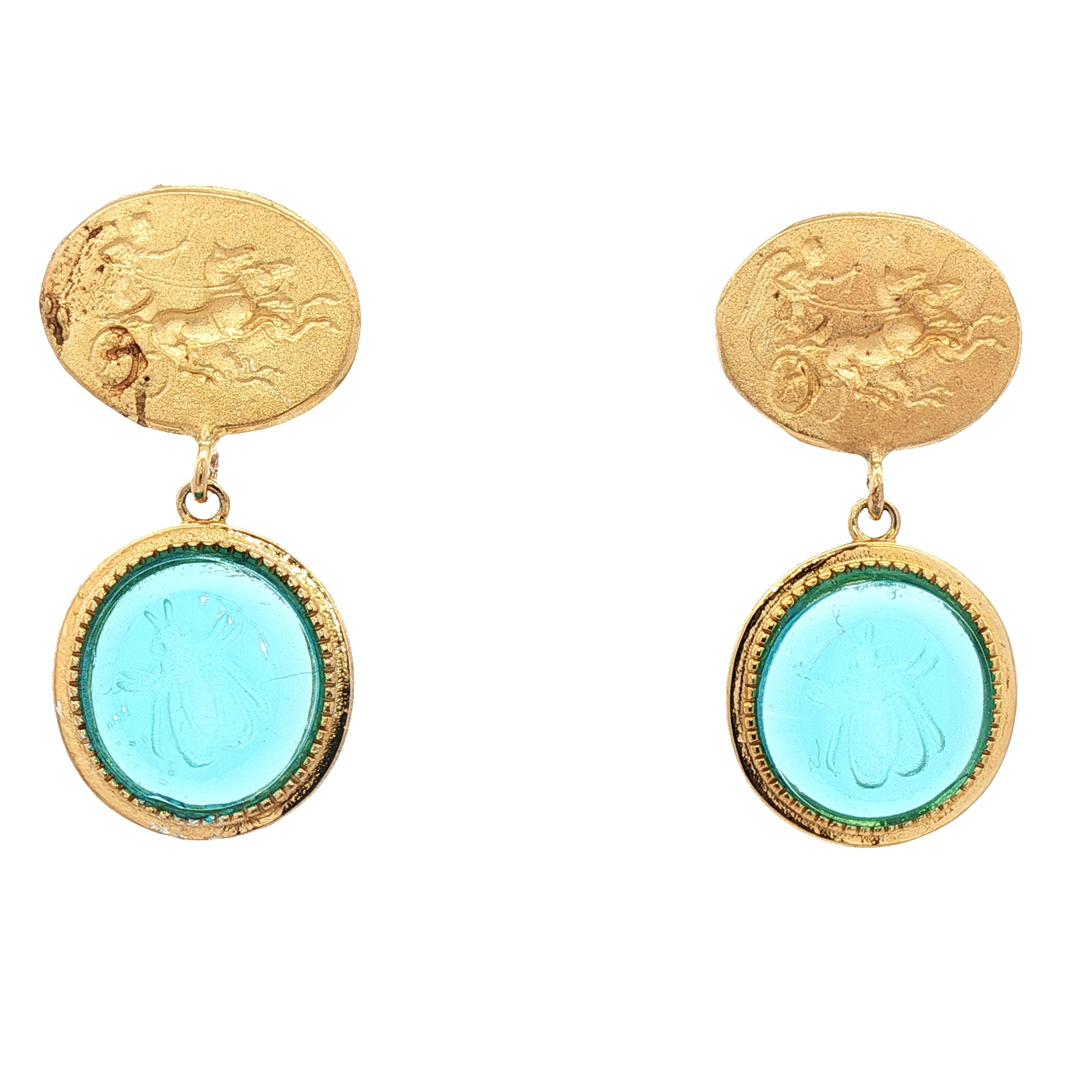 925YG BEE SKY BLUE AND CARRIAGE EARRINGS