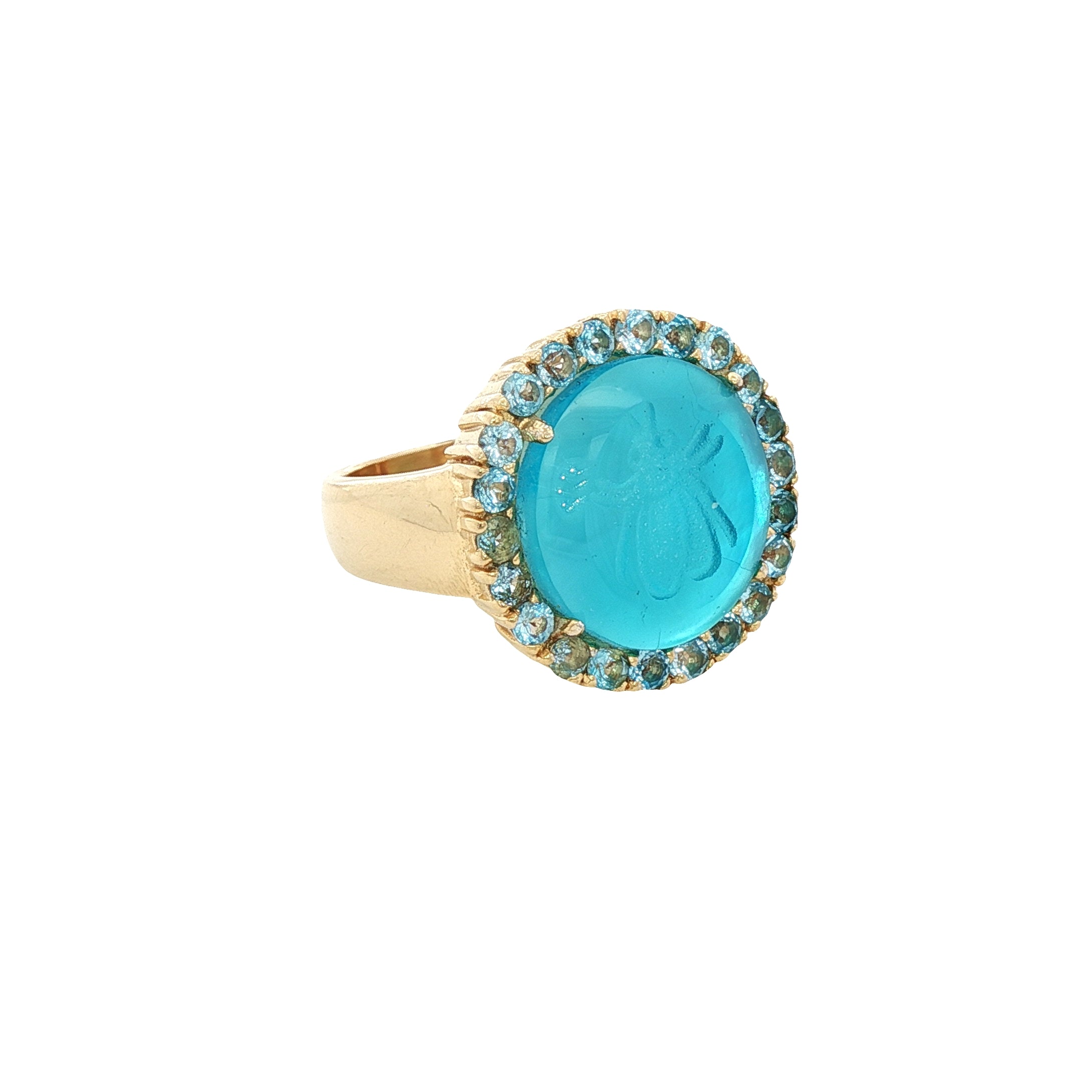 925YG BEE SKY BLUE AND BLUE TOPAZ RING T7