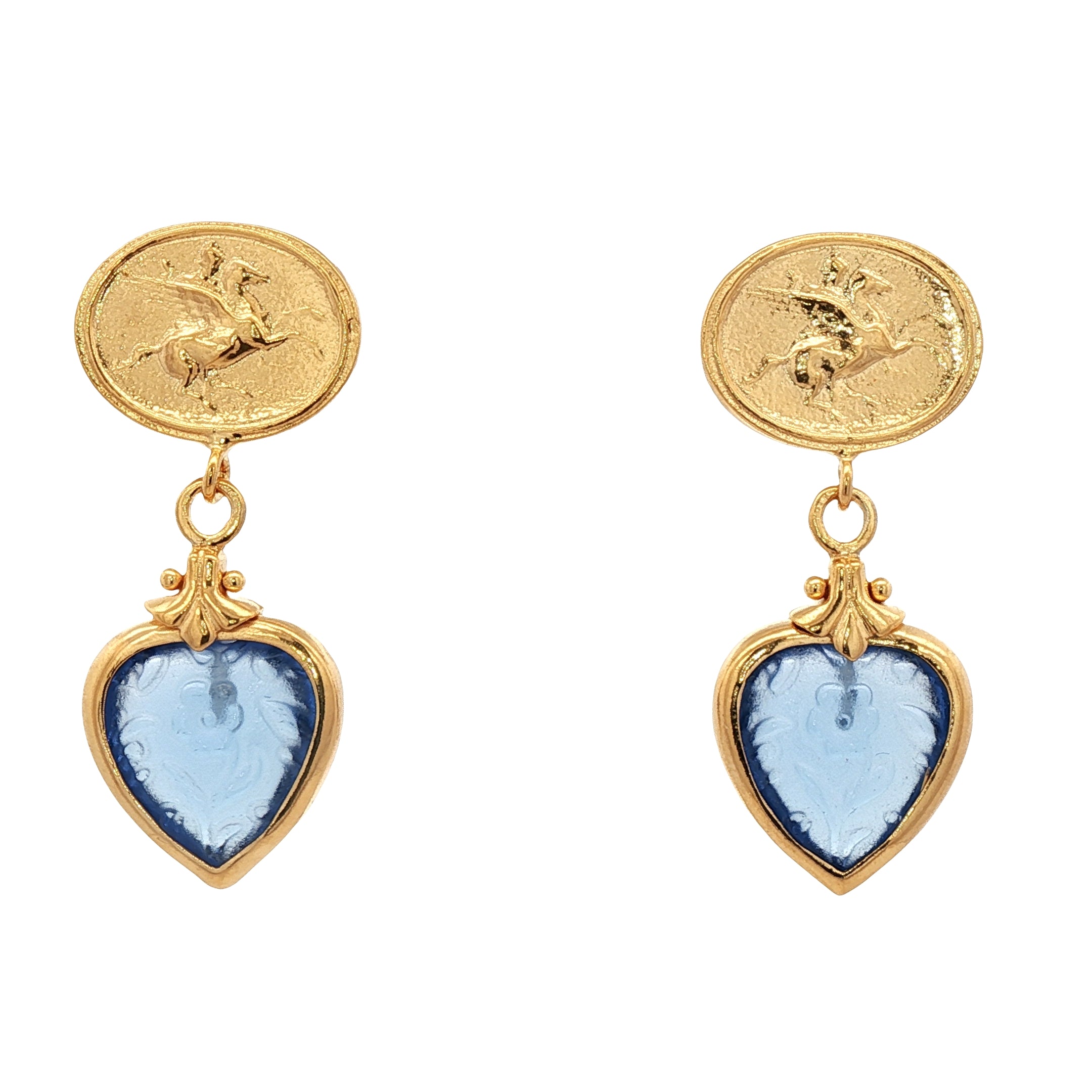 925YG PEGASUS AND HEAR FLOWER BLUE EARRINGS