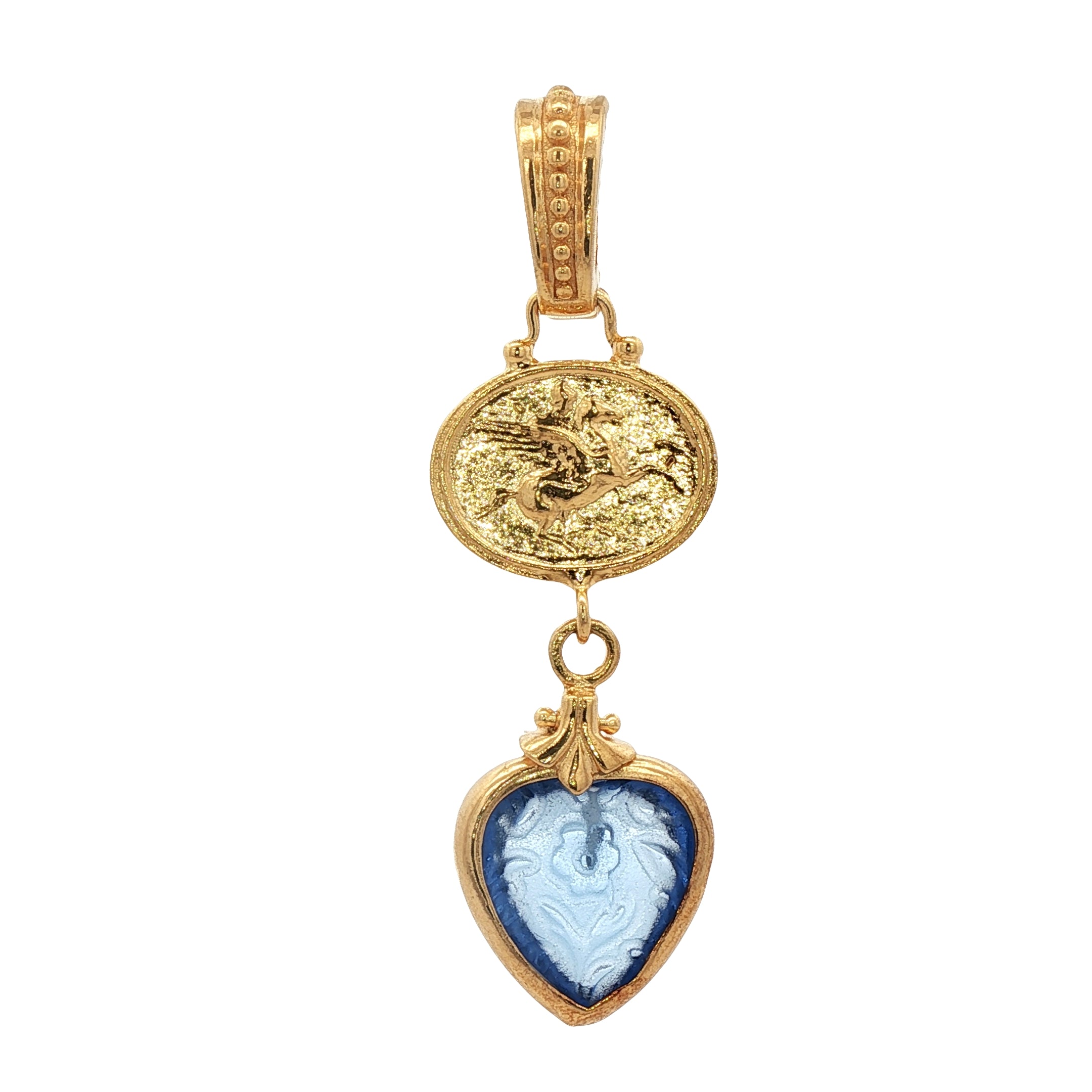925YG PEGASUS AND HEAR FLOWER BLUE PENDANT