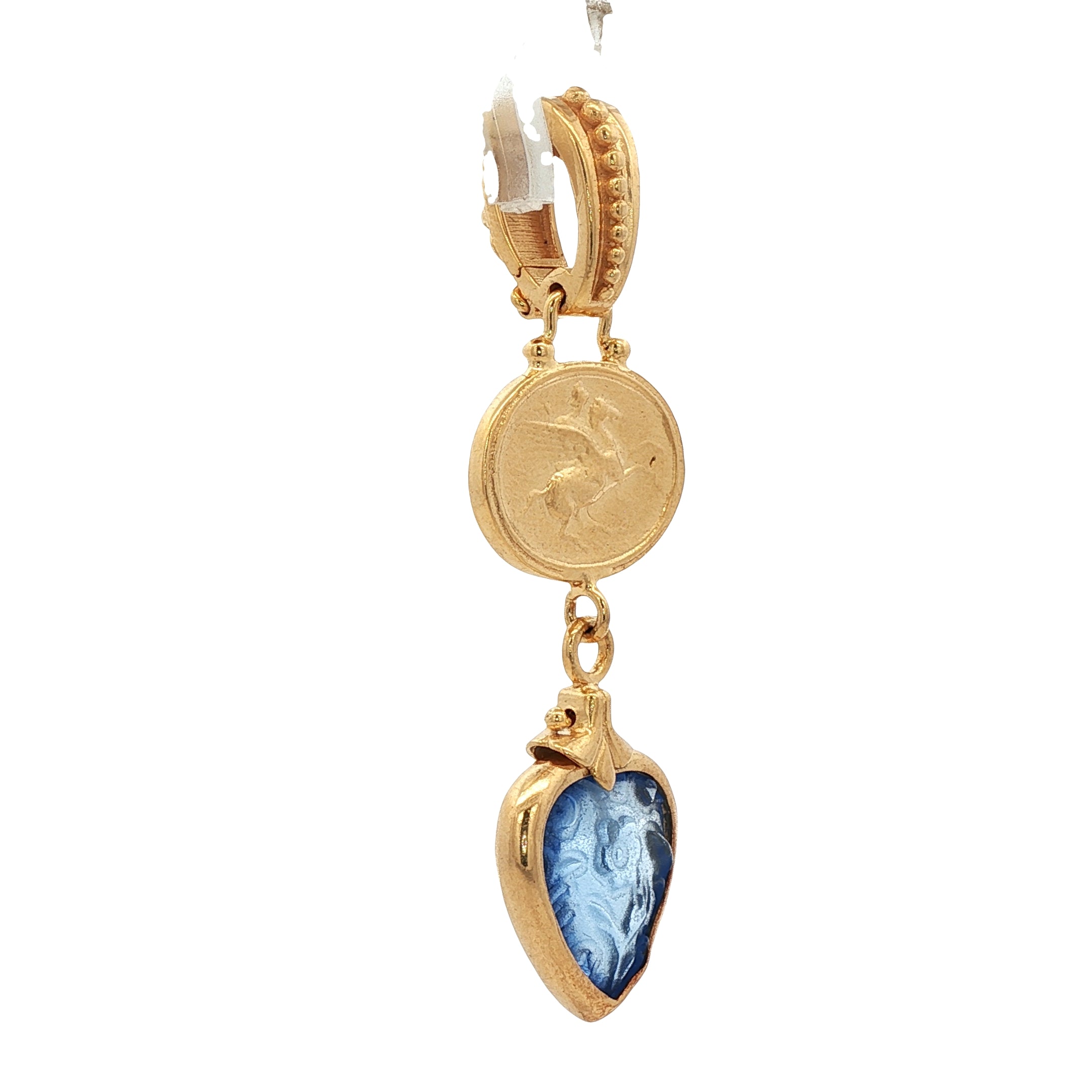 925YG PEGASUS AND HEAR FLOWER BLUE PENDANT